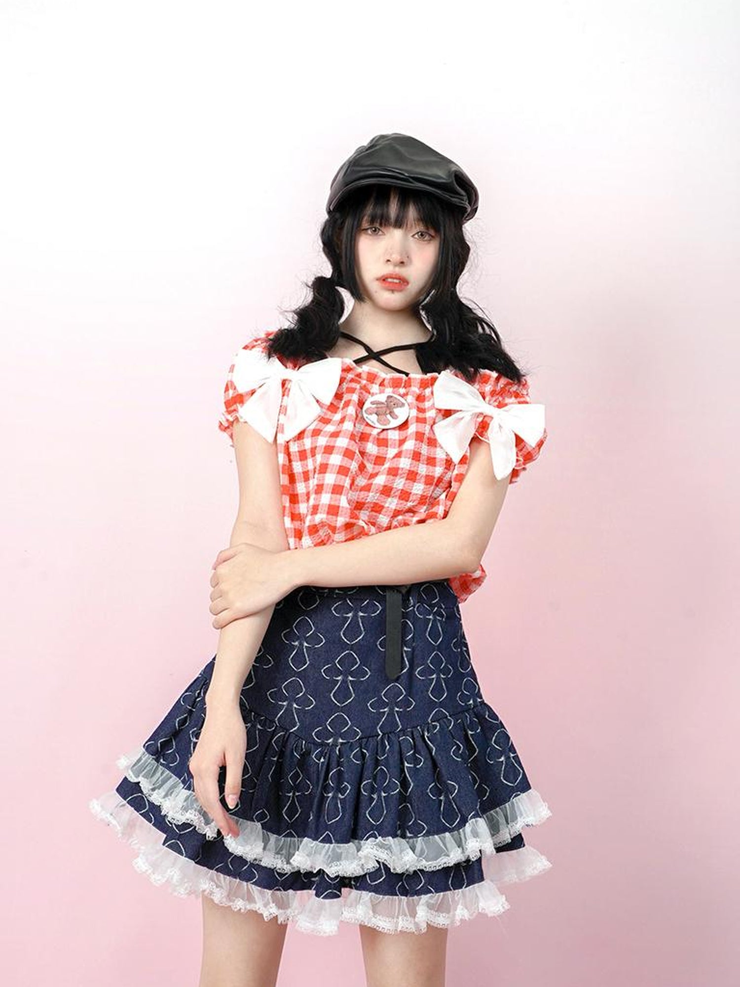 Daytoday Butterfly Cross Jacquard Denim Flounce Skirt