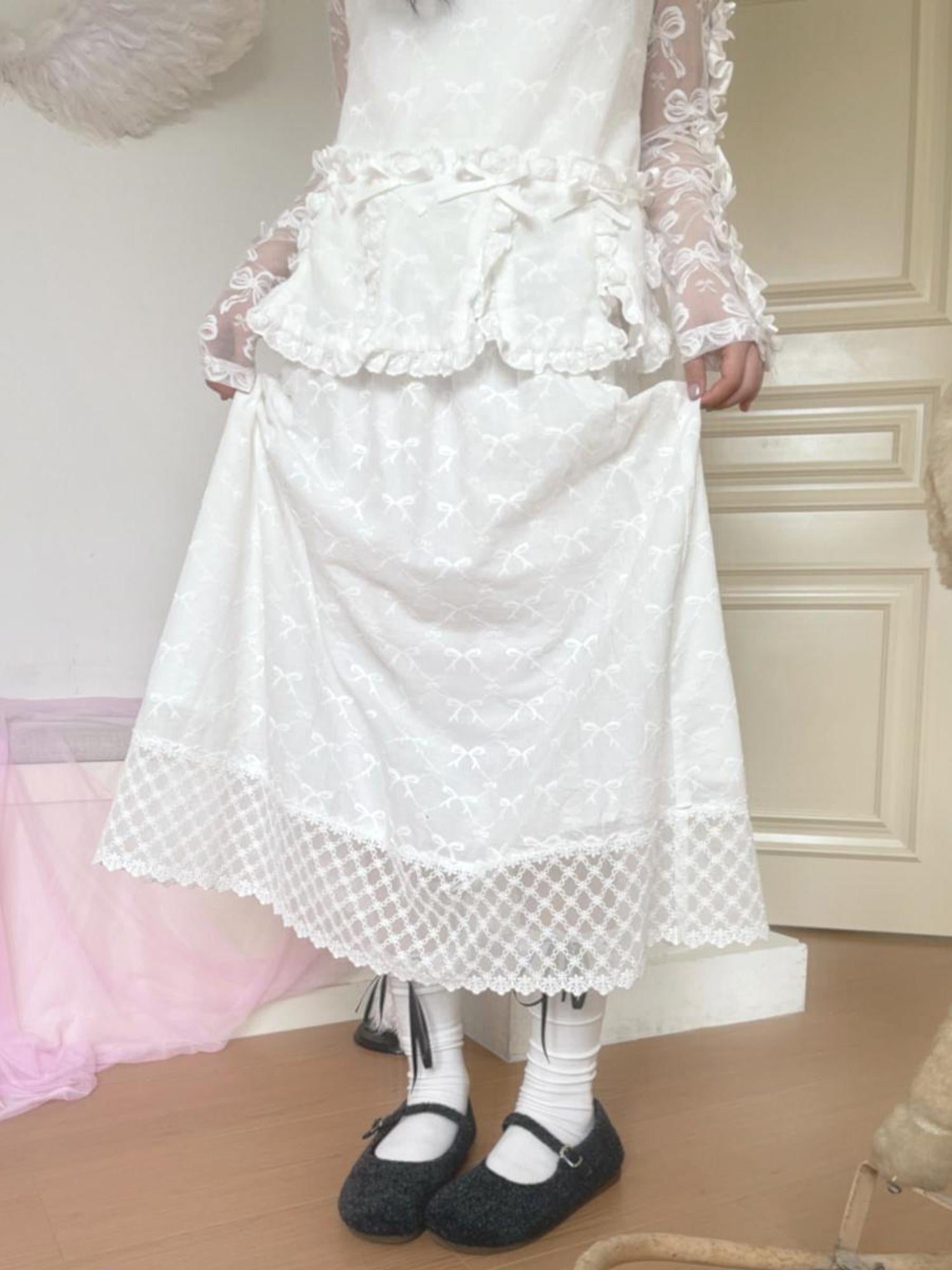 Daytoday Butterfly Embroidery Black White Long Skirt