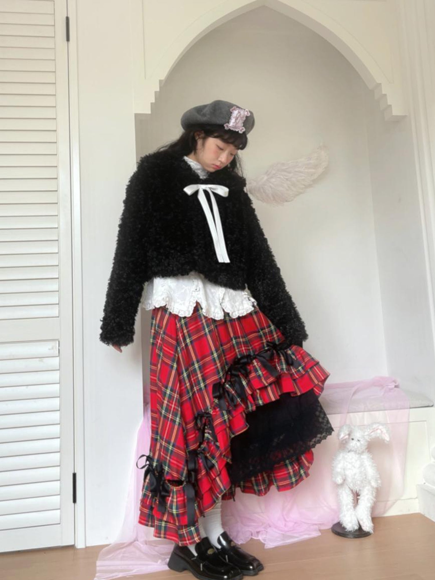 Daytoday Butterfly Embroidery Black White Long Skirt
