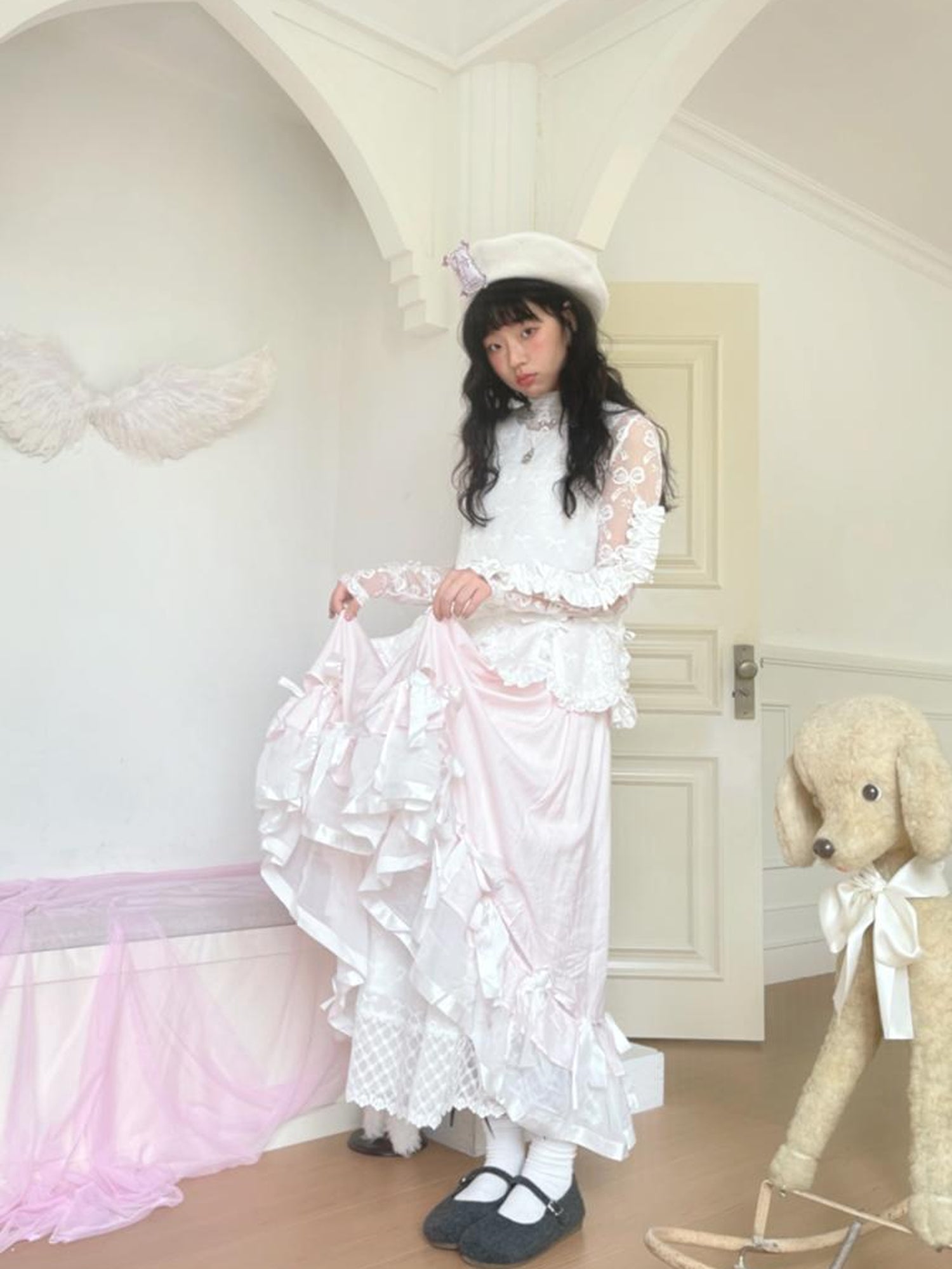 Daytoday Butterfly Embroidery Black White Long Skirt