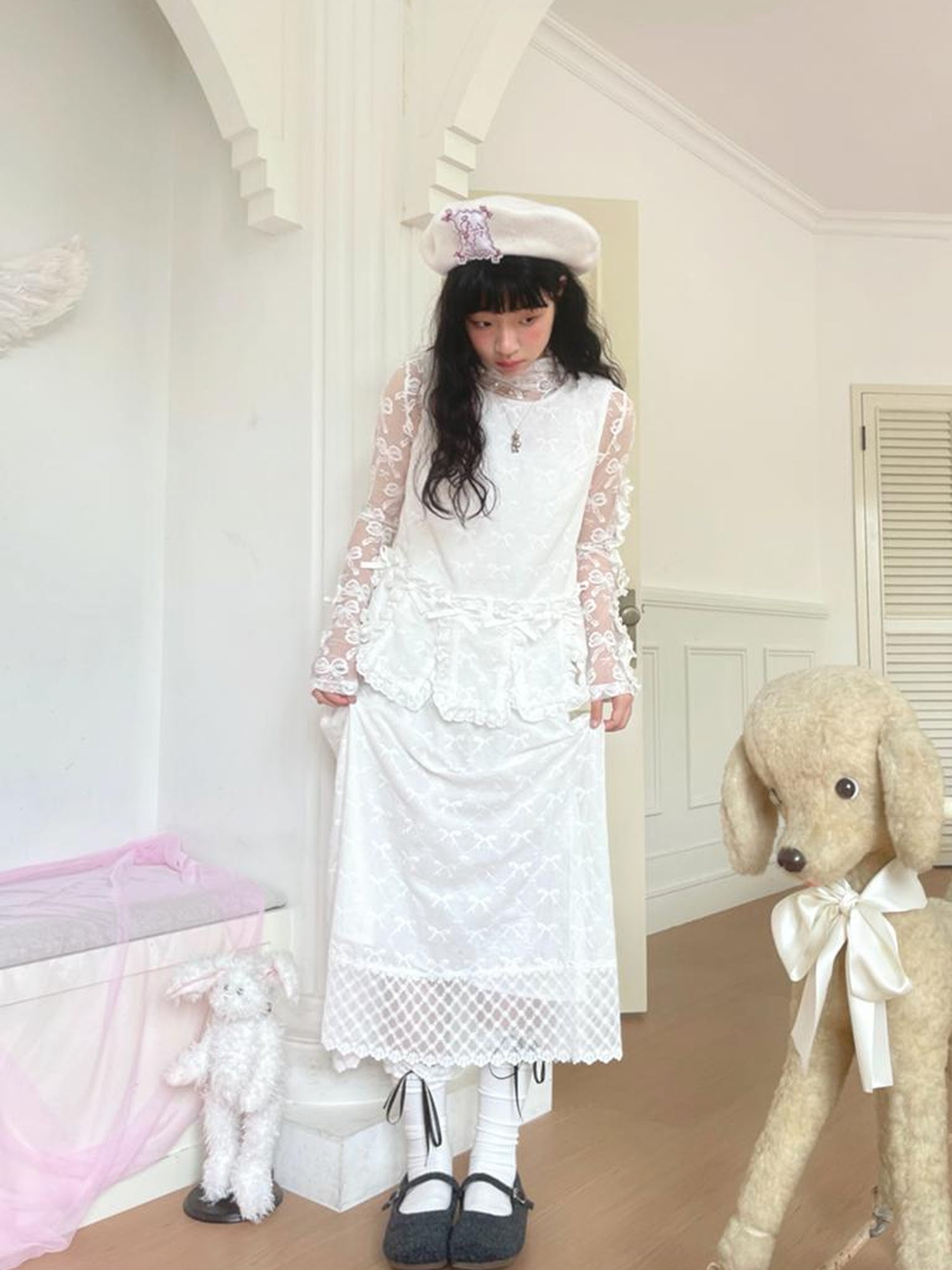 Daytoday Butterfly Embroidery Black White Long Skirt