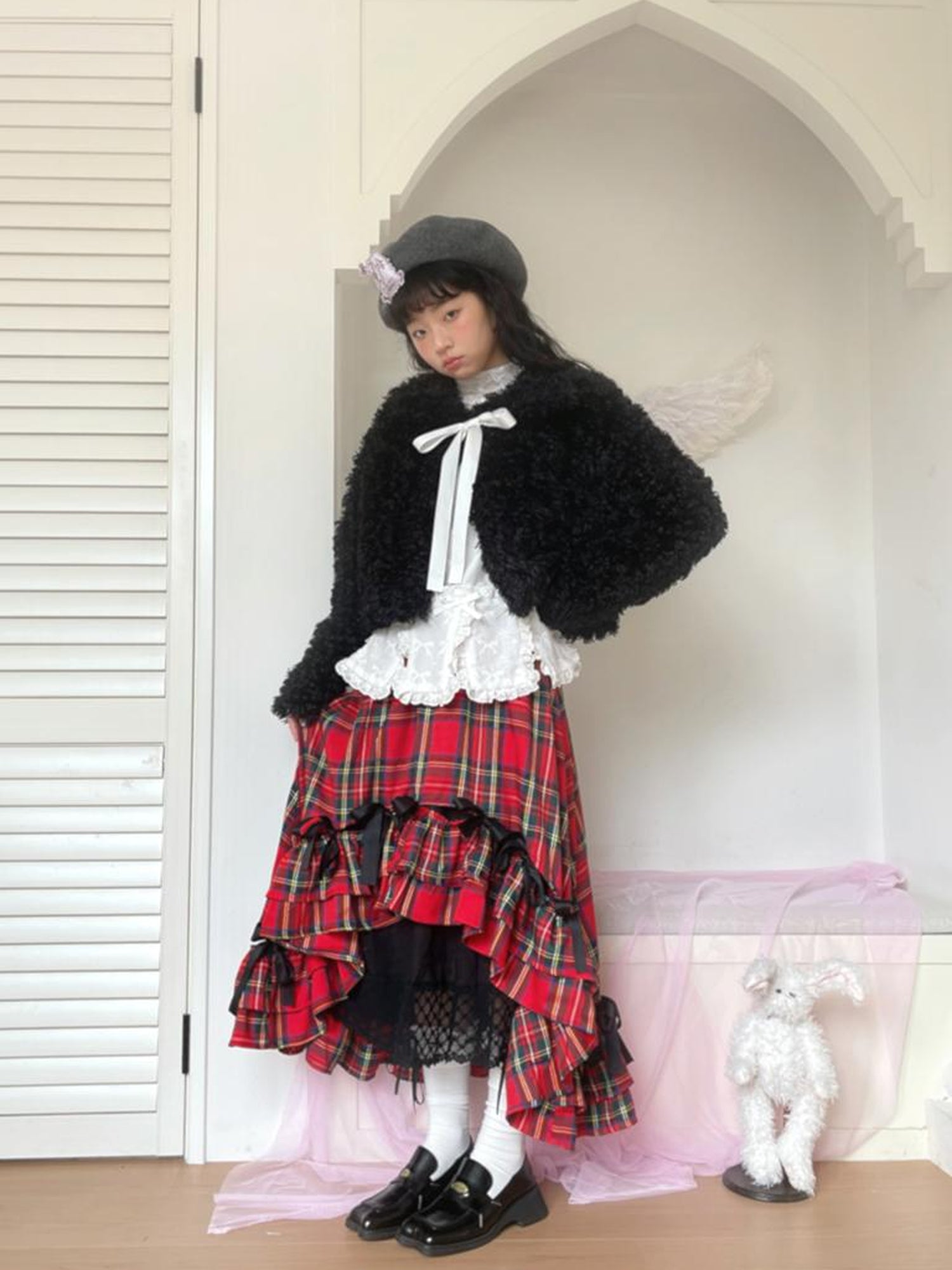 Daytoday Butterfly Embroidery Black White Long Skirt
