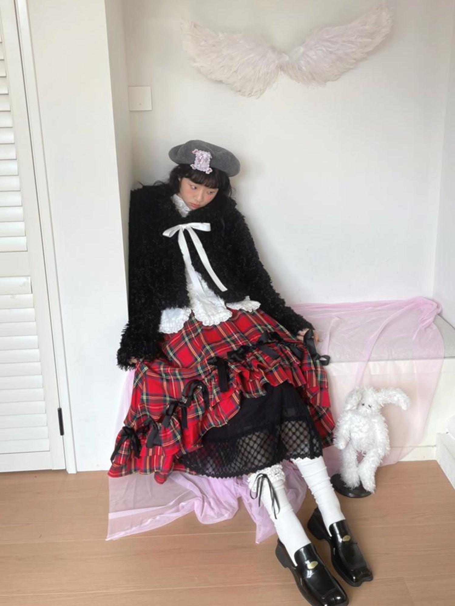 Daytoday Butterfly Embroidery Black White Long Skirt