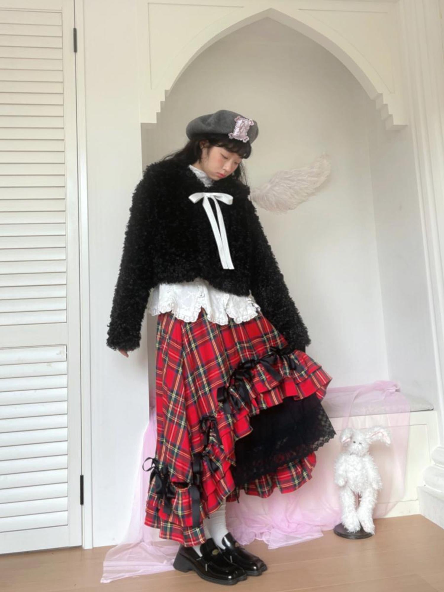 Daytoday Butterfly Embroidery Black White Long Skirt