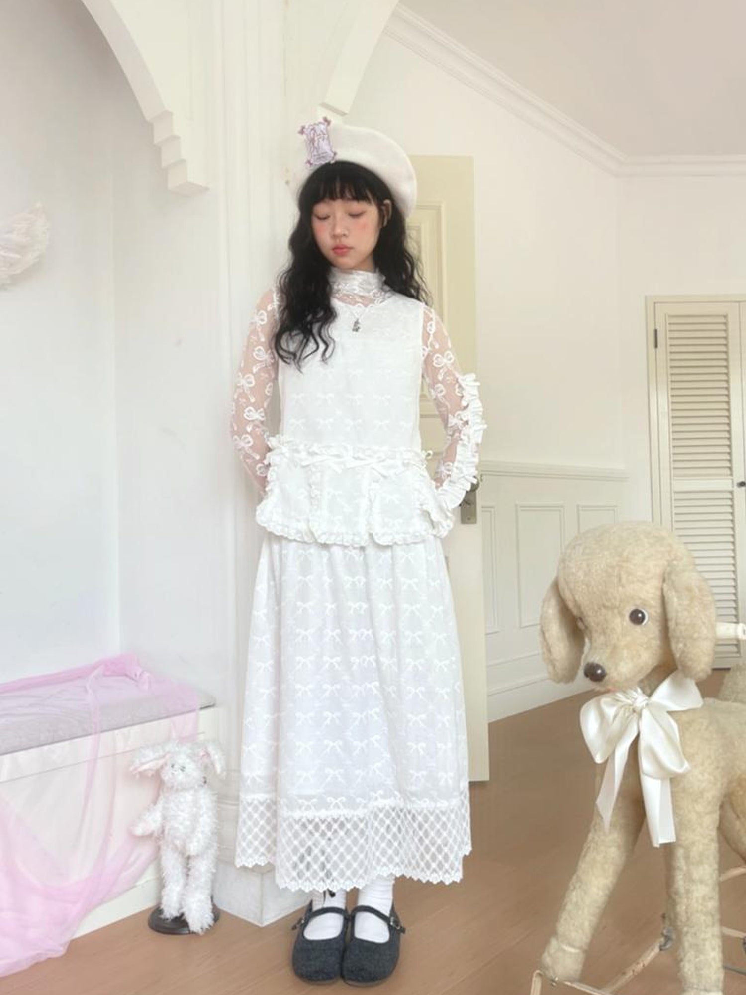 Daytoday Butterfly Embroidery Black White Long Skirt