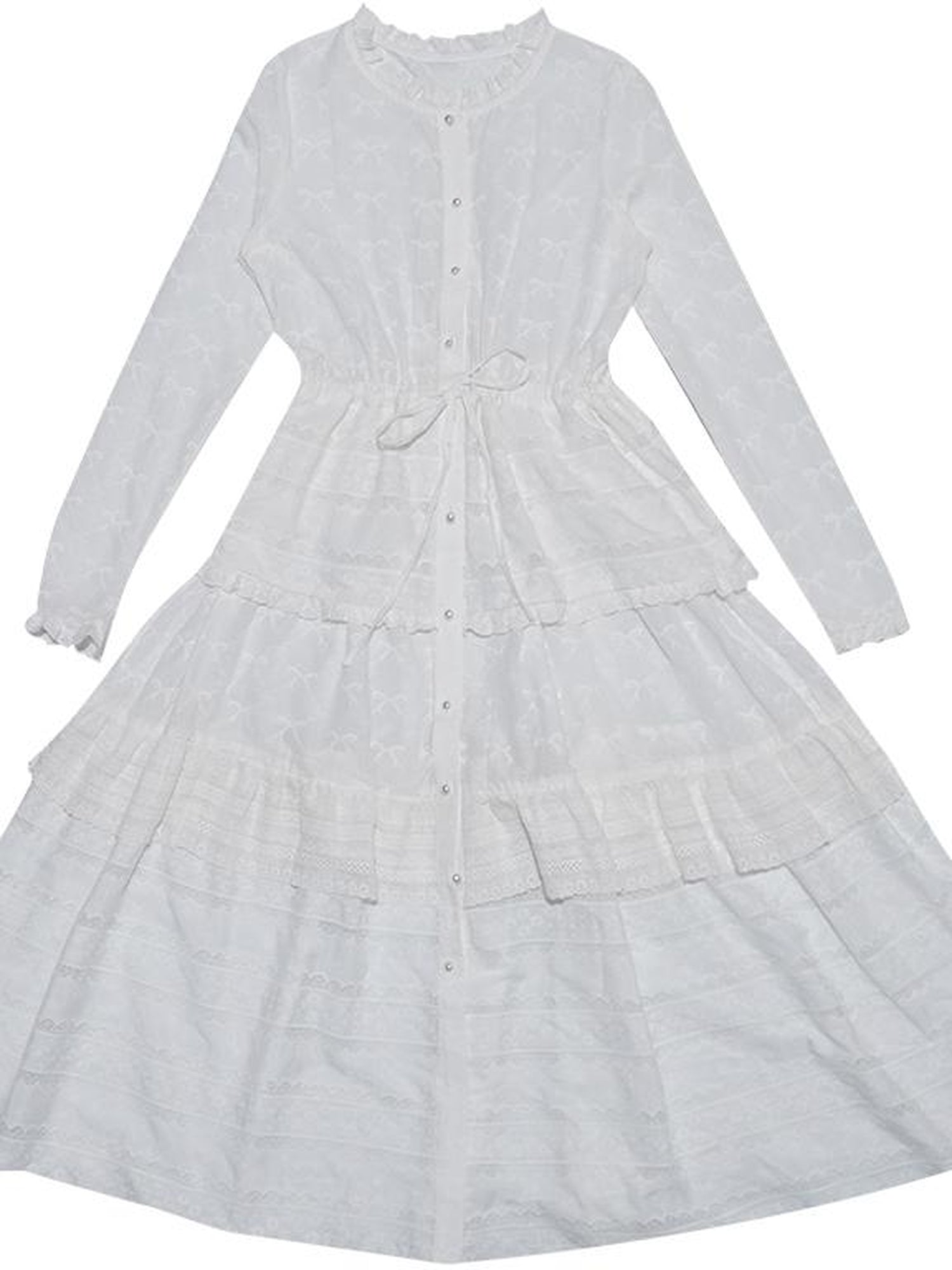 Daytoday Butterfly Embroidery Ruffle Hem Cotton Dress Cardigan