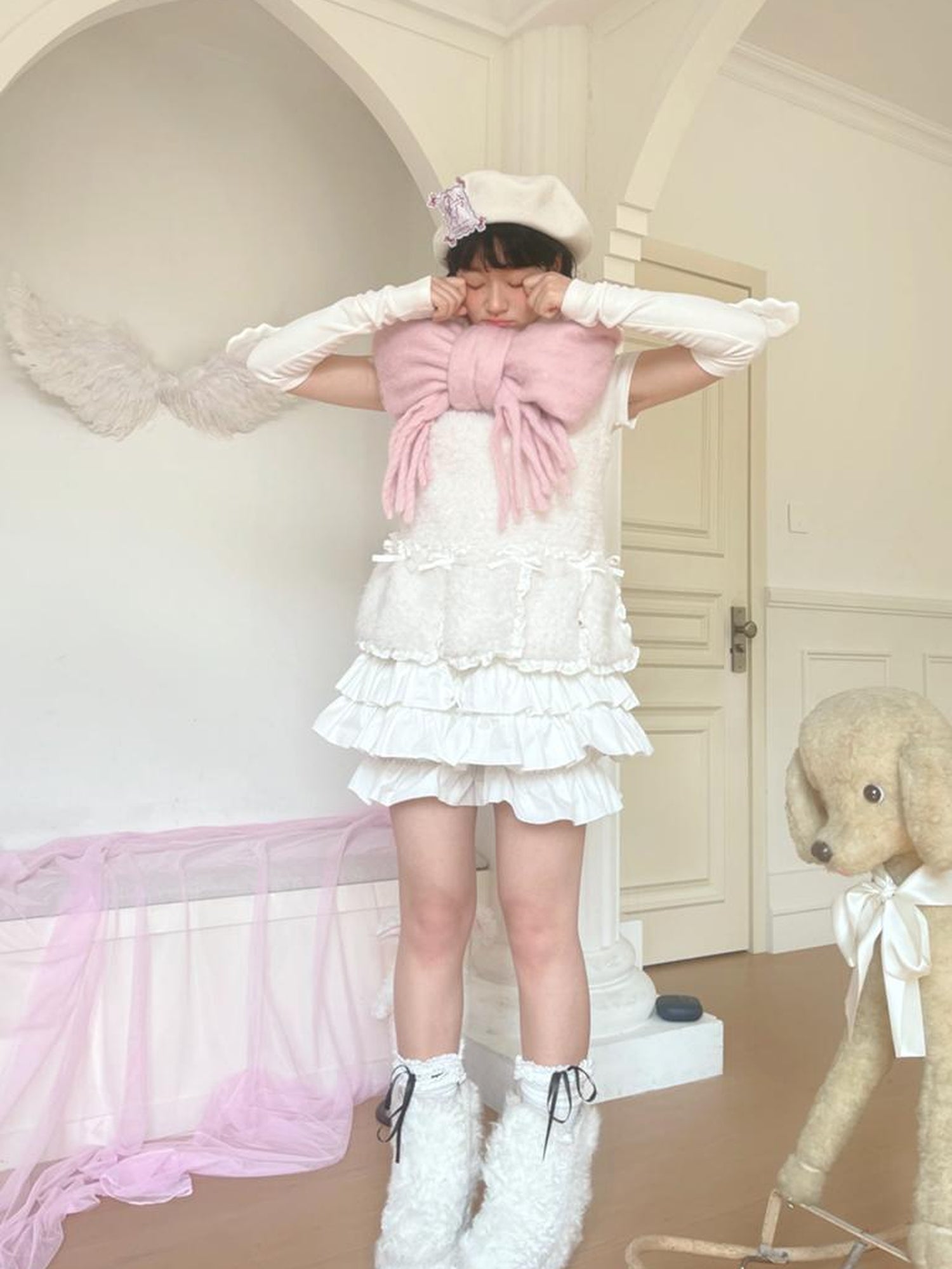 Daytoday Butterfly Knot Plush Layered Dress Sleeveless