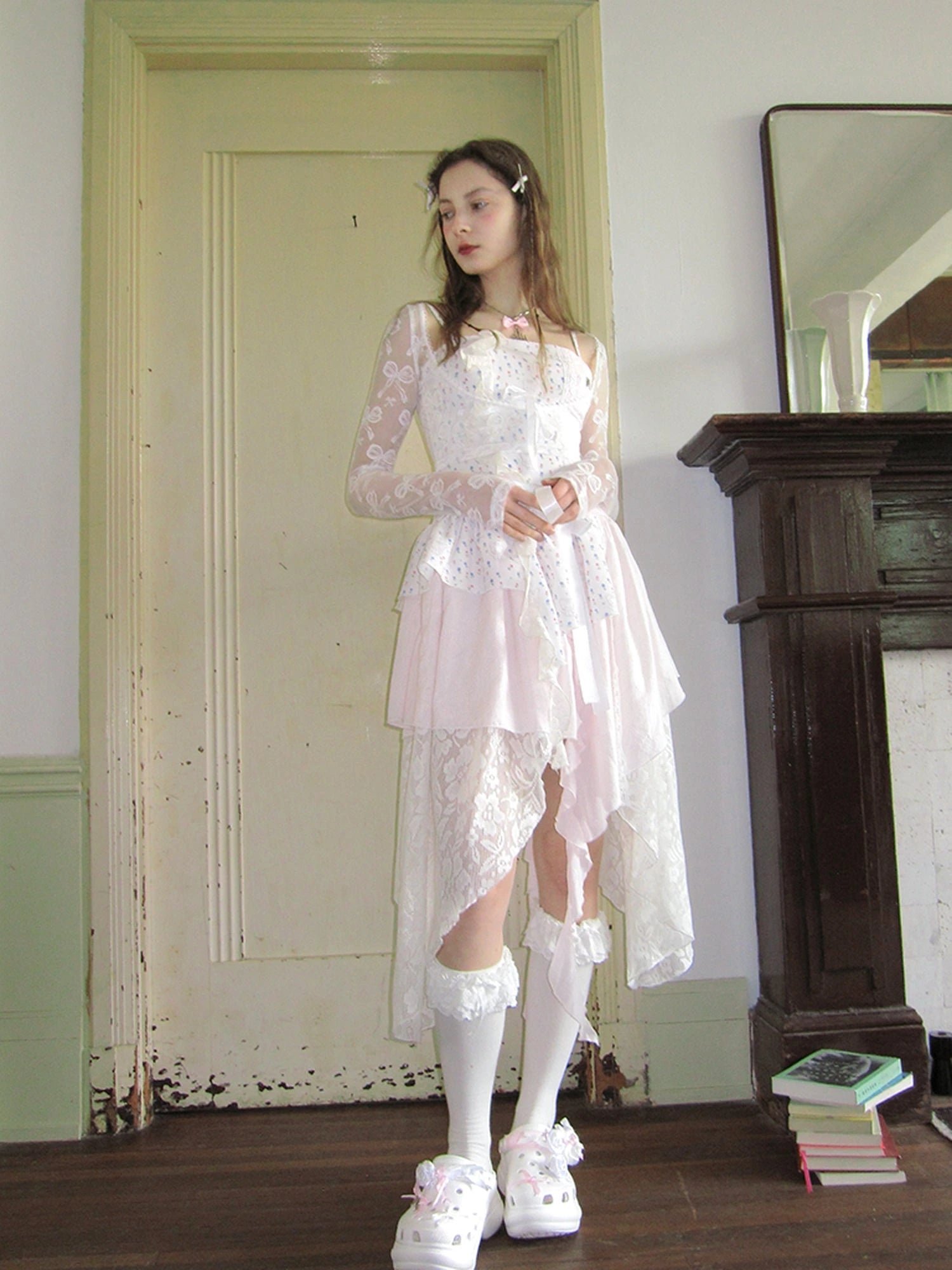 Butterfly Lace Bow Print Sun Protection Top