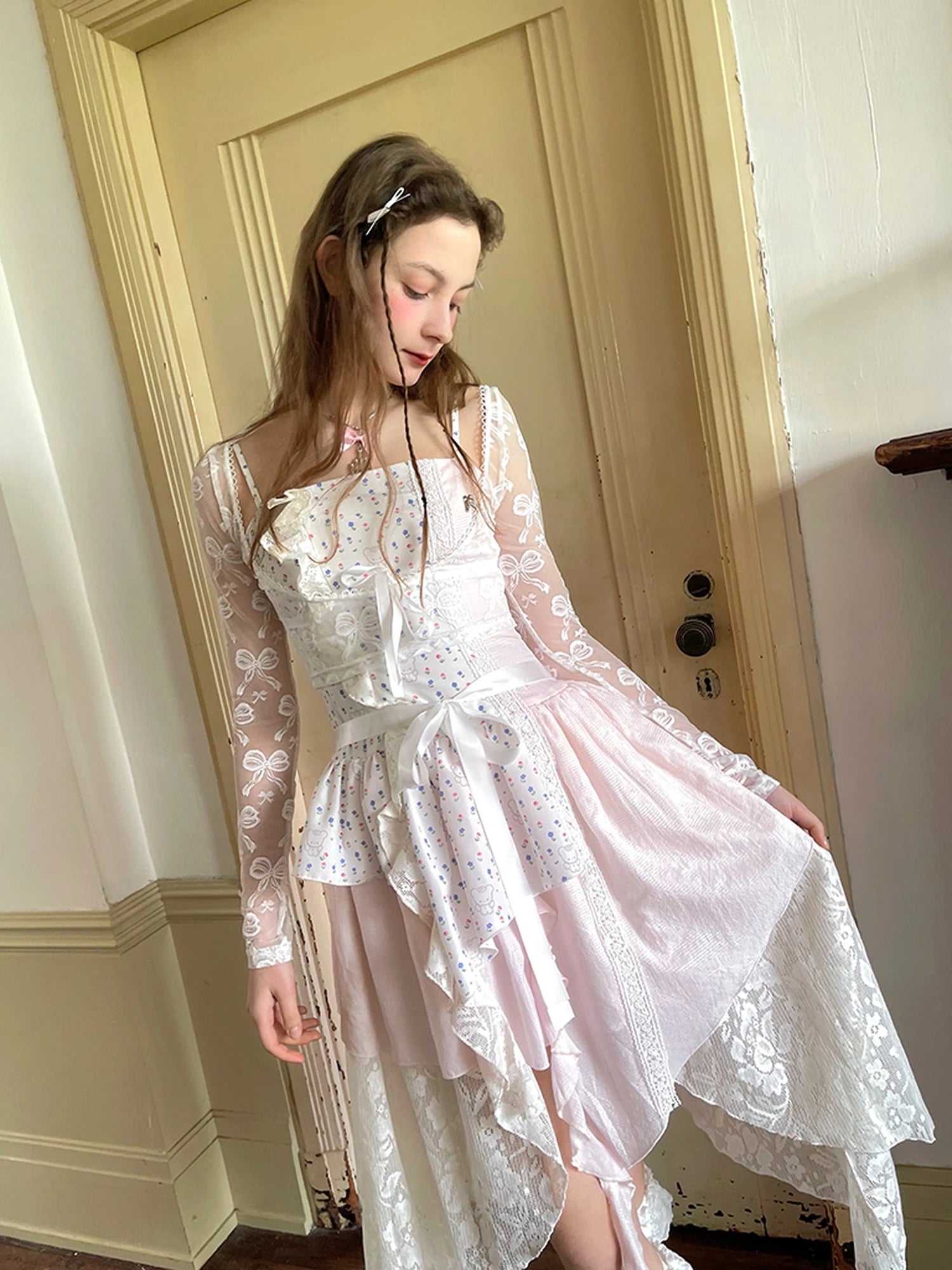 Butterfly Lace Bow Print Sun Protection Top