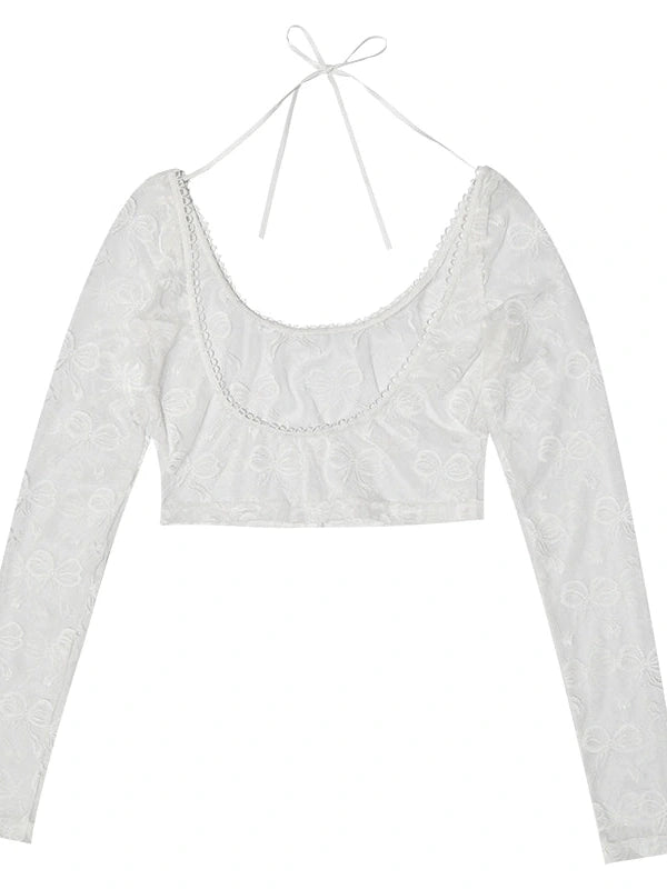 Butterfly Lace Bow Print Sun Protection Top