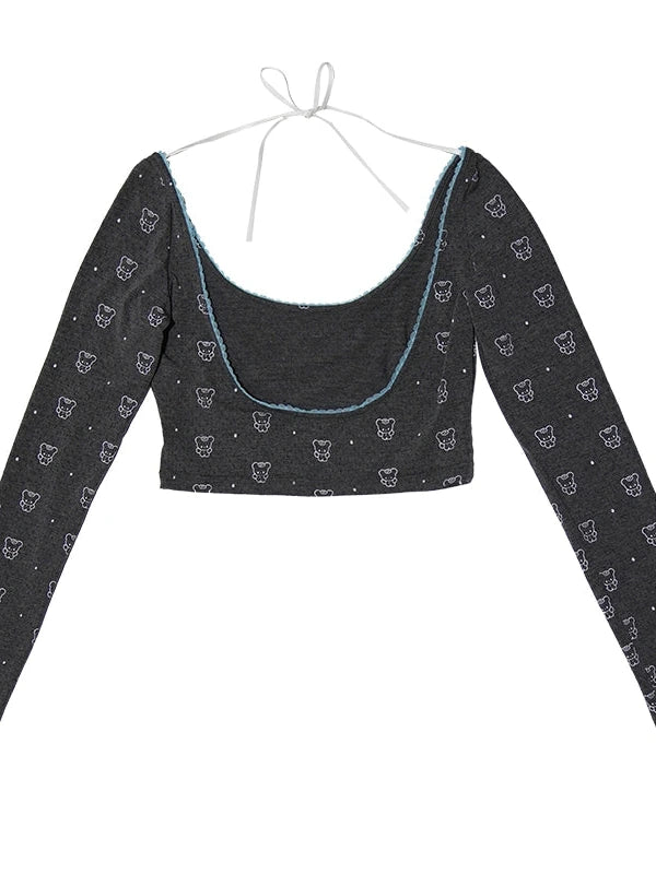 Butterfly Lace Bow Print Sun Protection Top