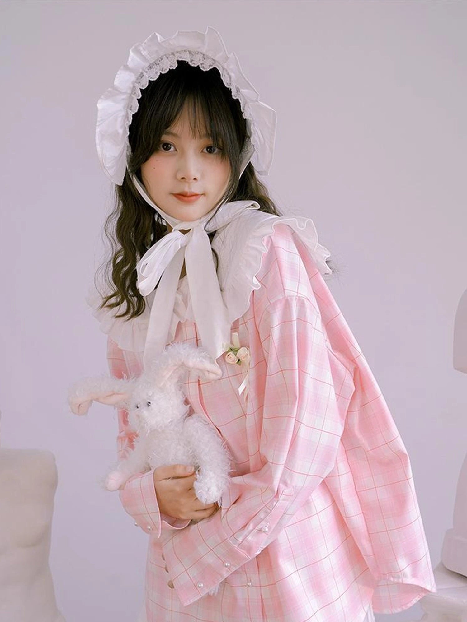 Butterfly Lace Pink Check Oversized Shirt