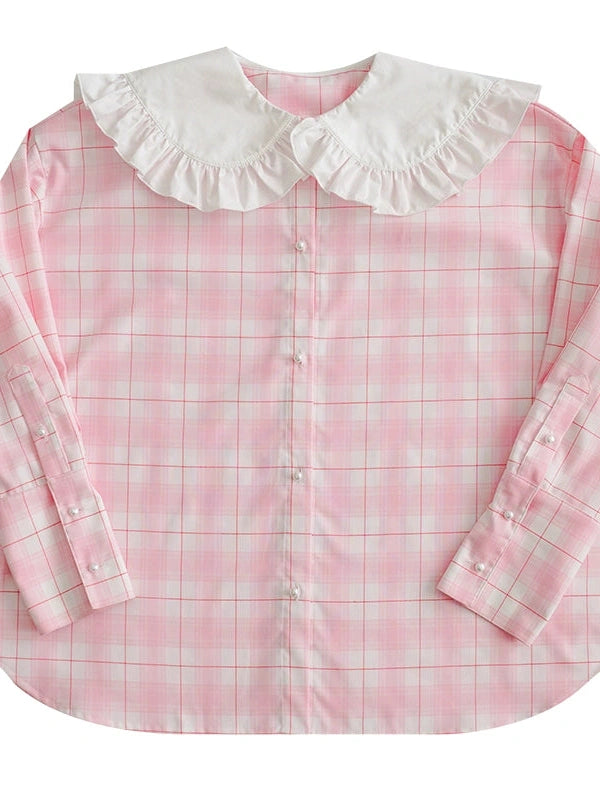 Butterfly Lace Pink Check Oversized Shirt