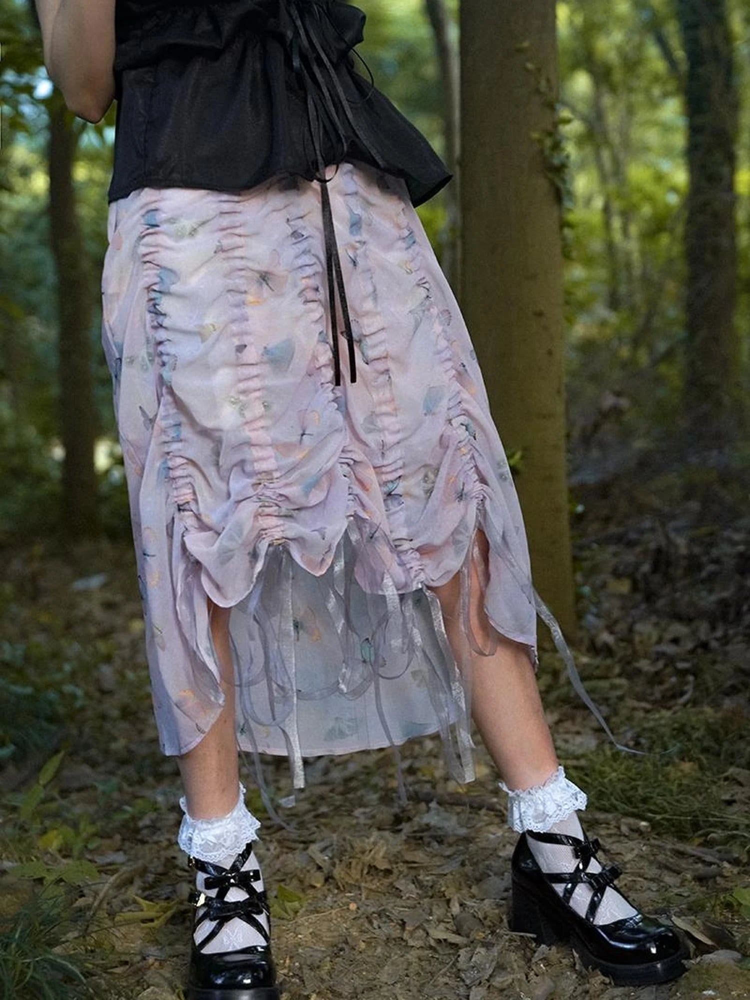 Butterfly Print Drawstring Skirt