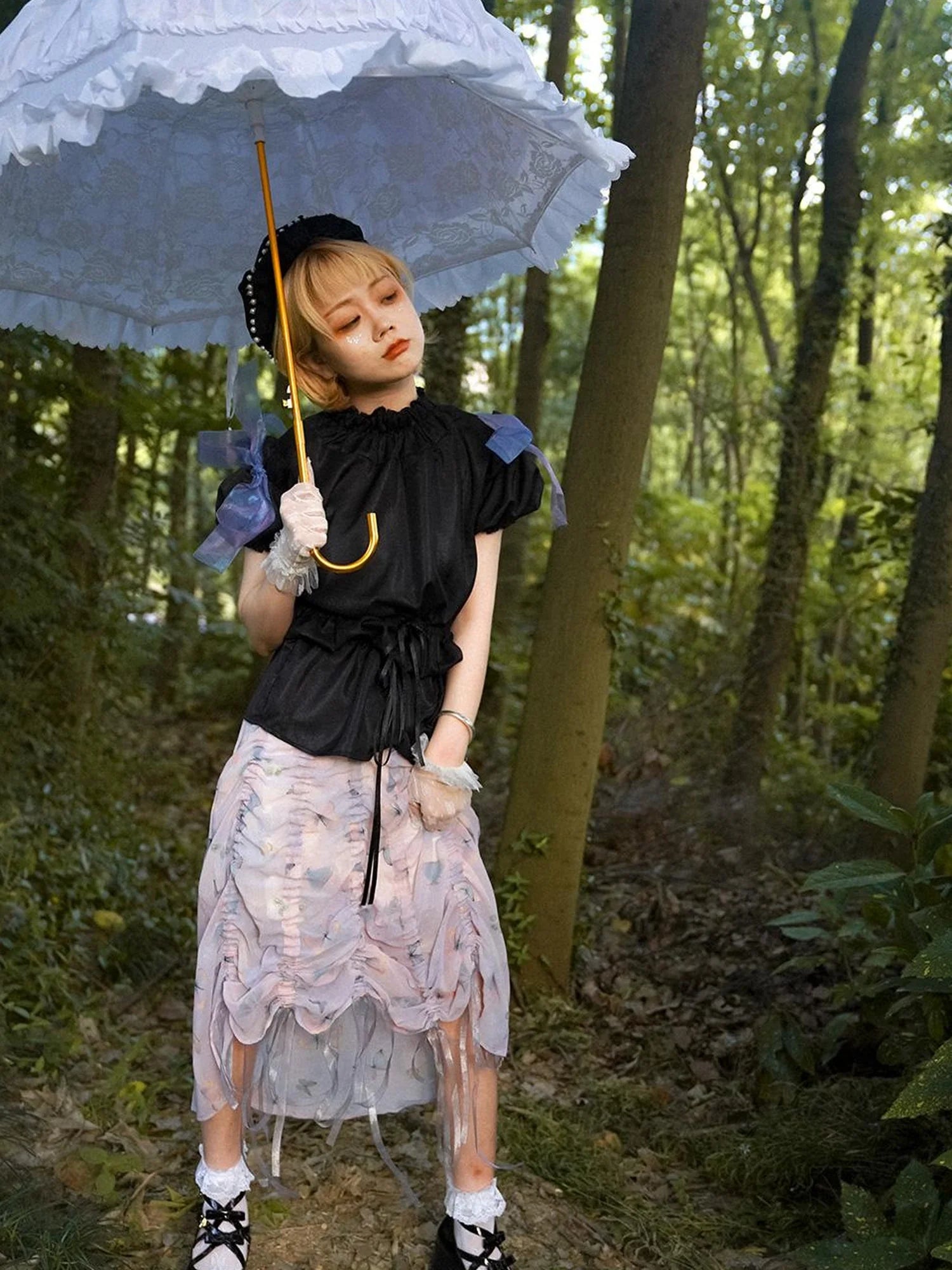 Butterfly Print Drawstring Skirt