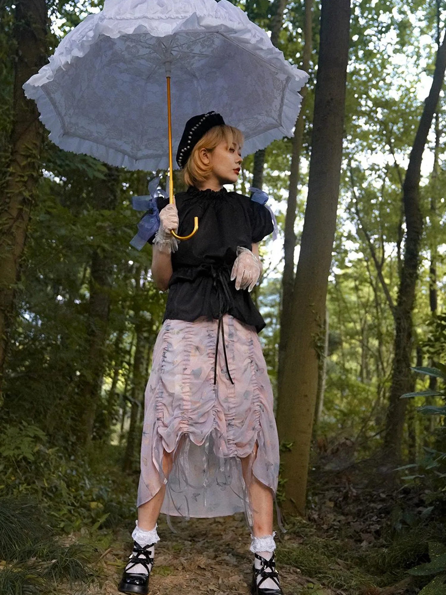 Butterfly Print Drawstring Skirt