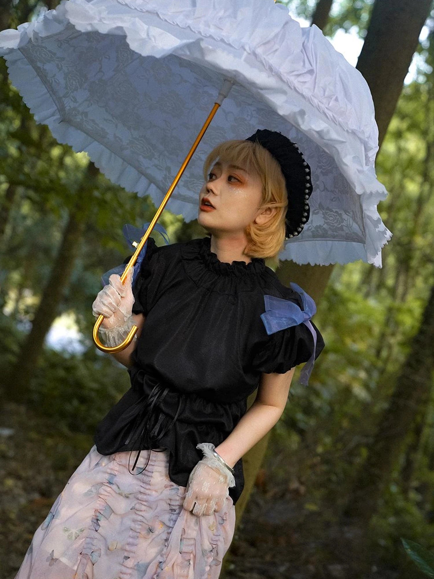 Butterfly Print Drawstring Skirt