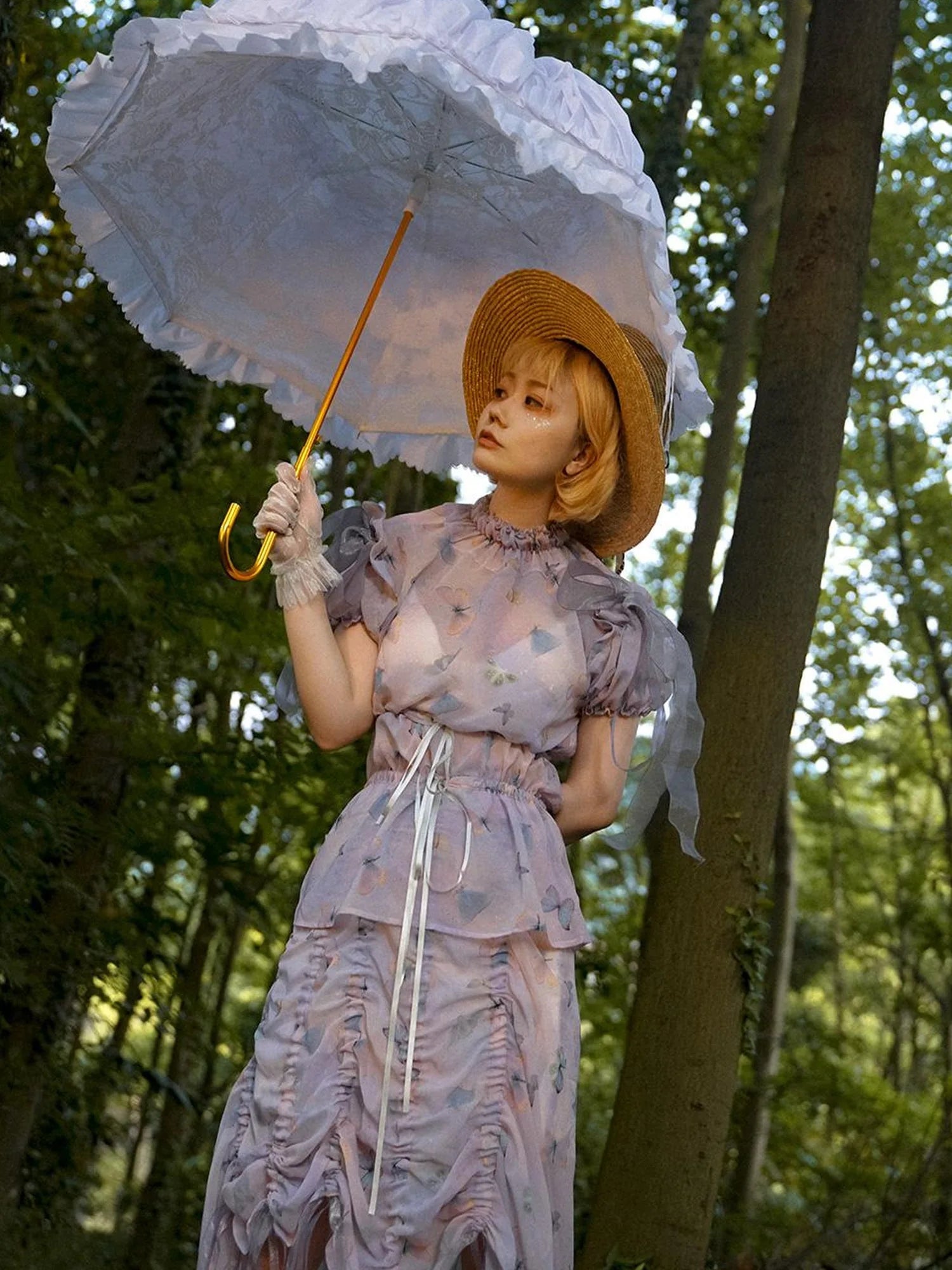 Butterfly Print Drawstring Skirt