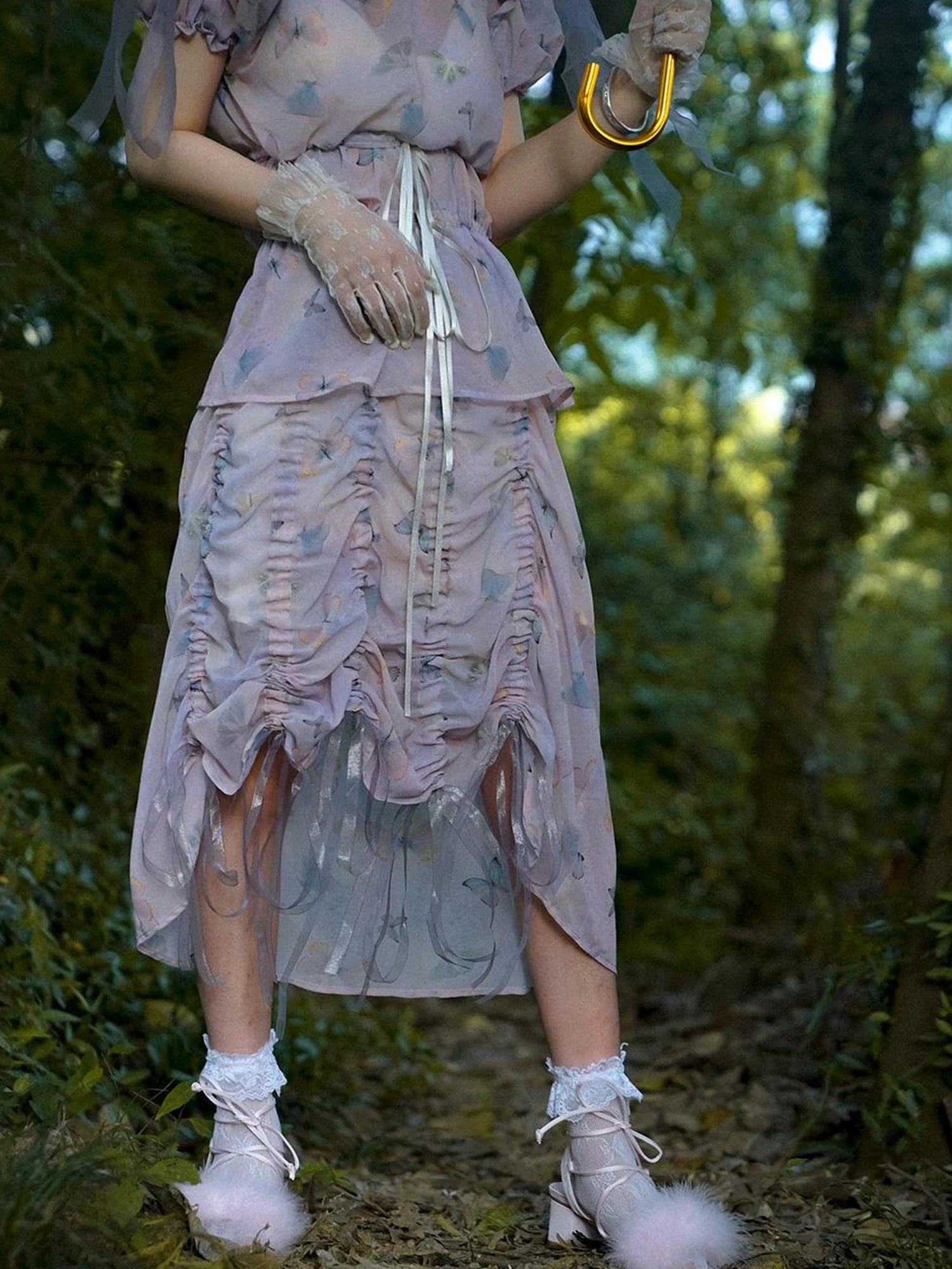 Butterfly Print Drawstring Skirt