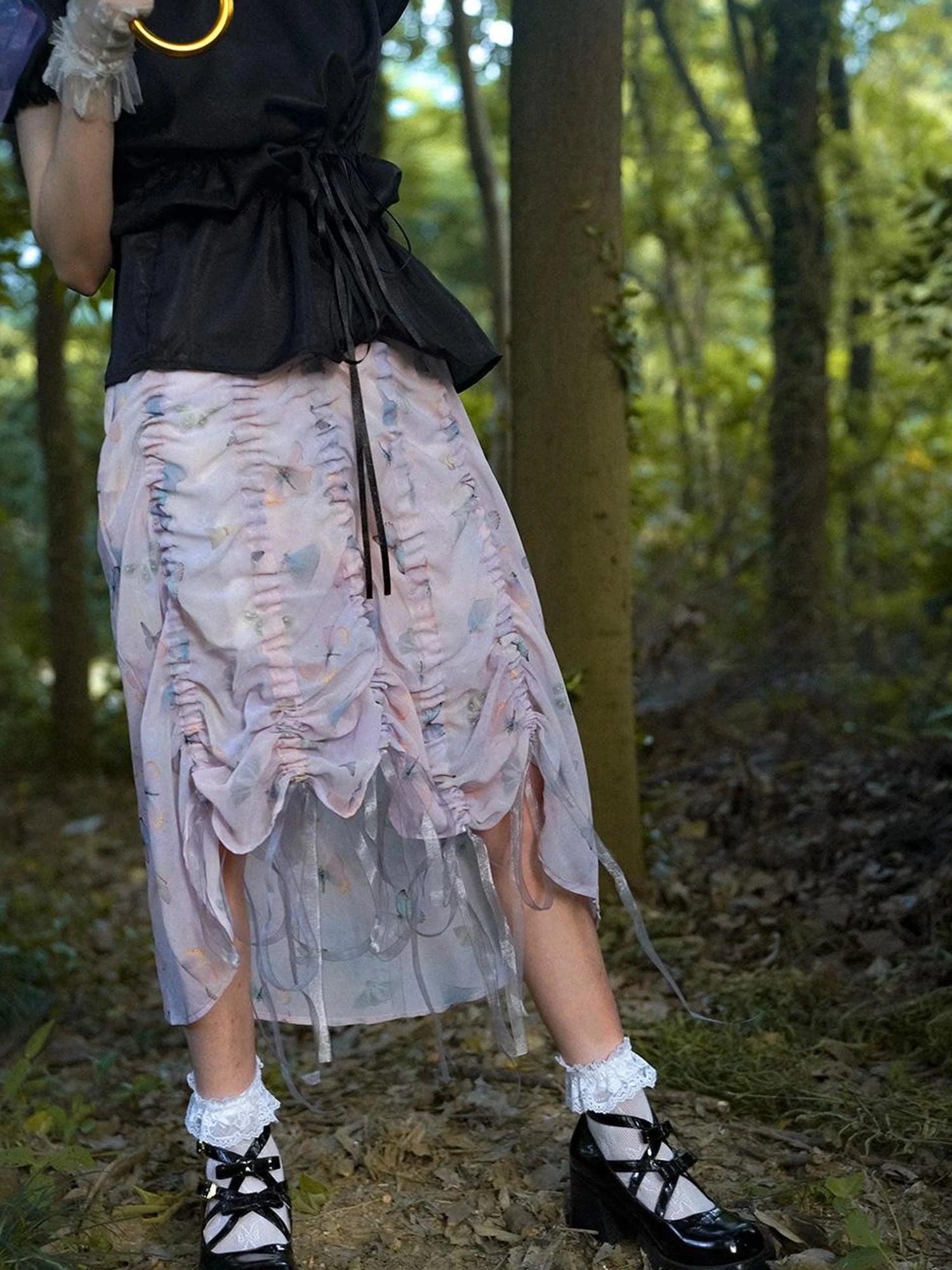 Butterfly Print Drawstring Skirt