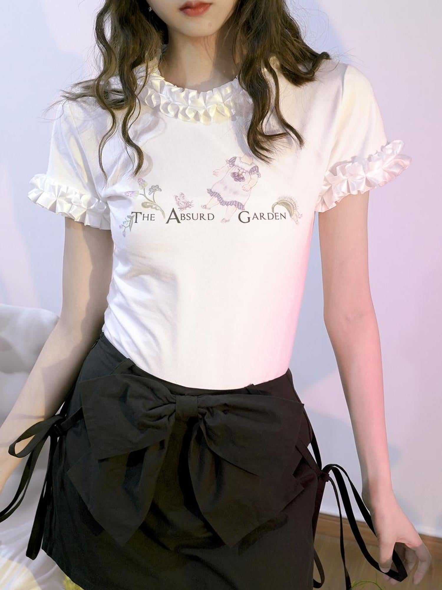 Daytoday Butterfly Print Embroidered T Shirt With Lace Trim