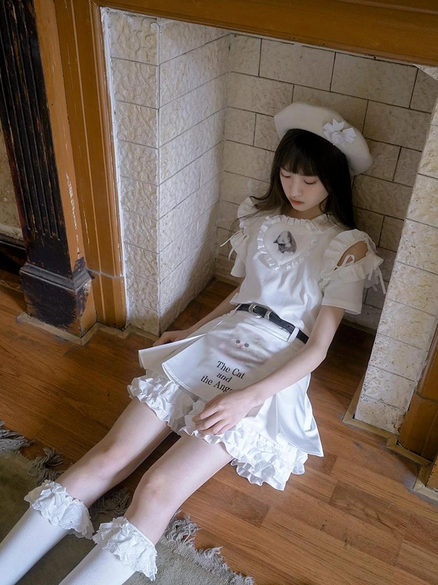 Cat Angel Lace Ruffle Pleated Skirt