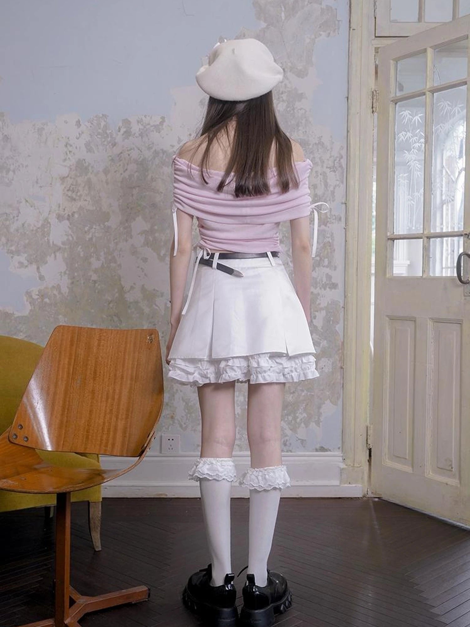 Cat Angel Lace Ruffle Pleated Skirt