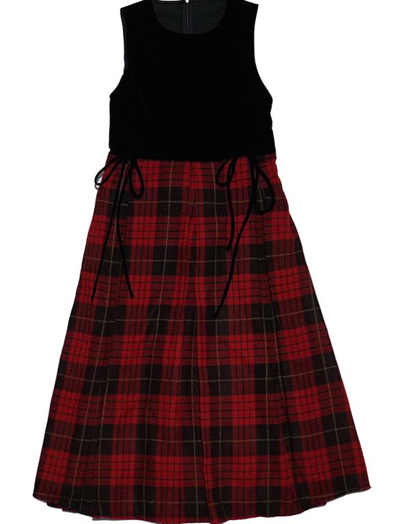 Daytoday Christmas Plaid Velvet Vintage Vest Dress V-neck Long-Sleeve
