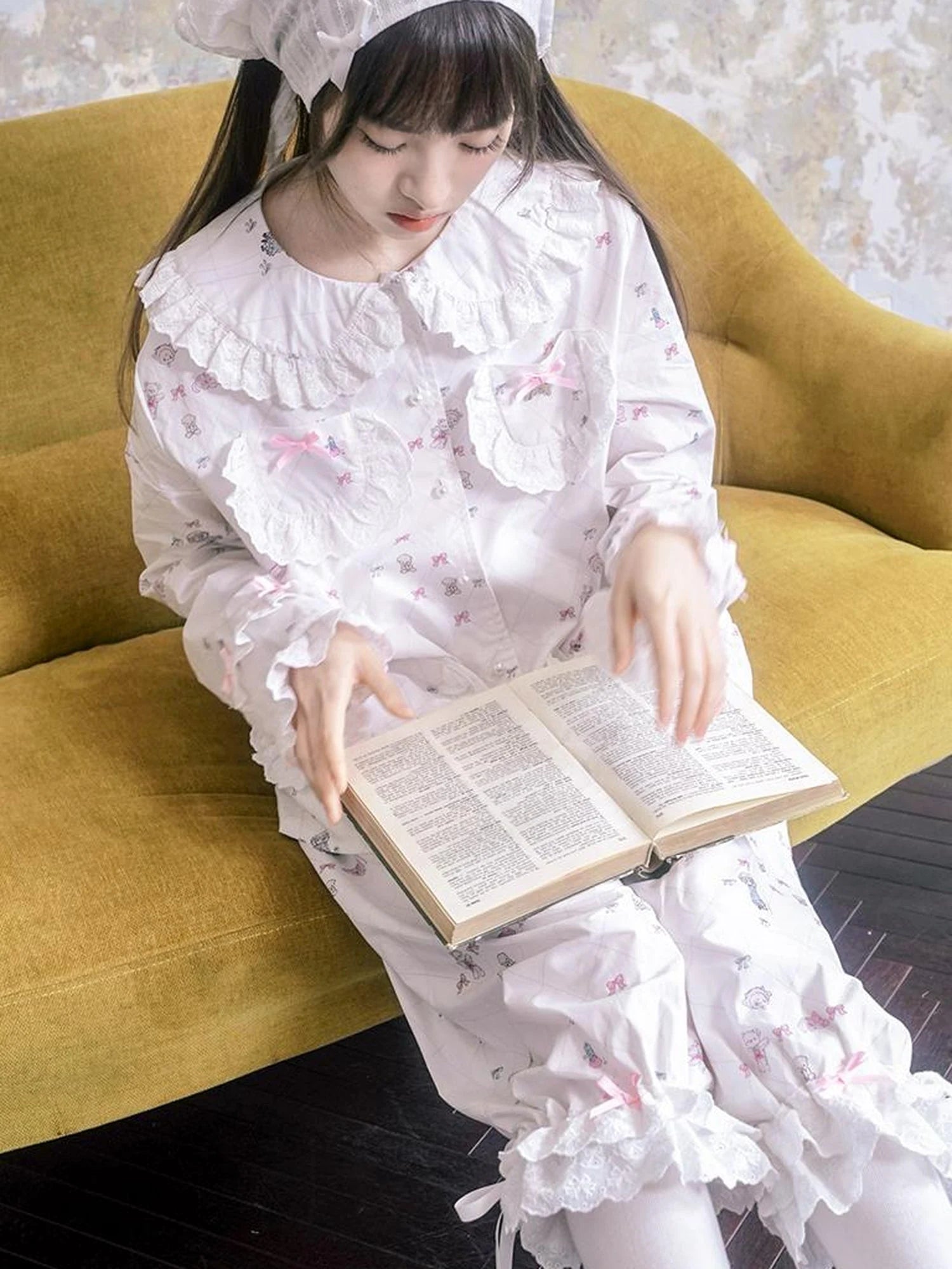 Cotton Bow Print Mid Length Sleep Pants