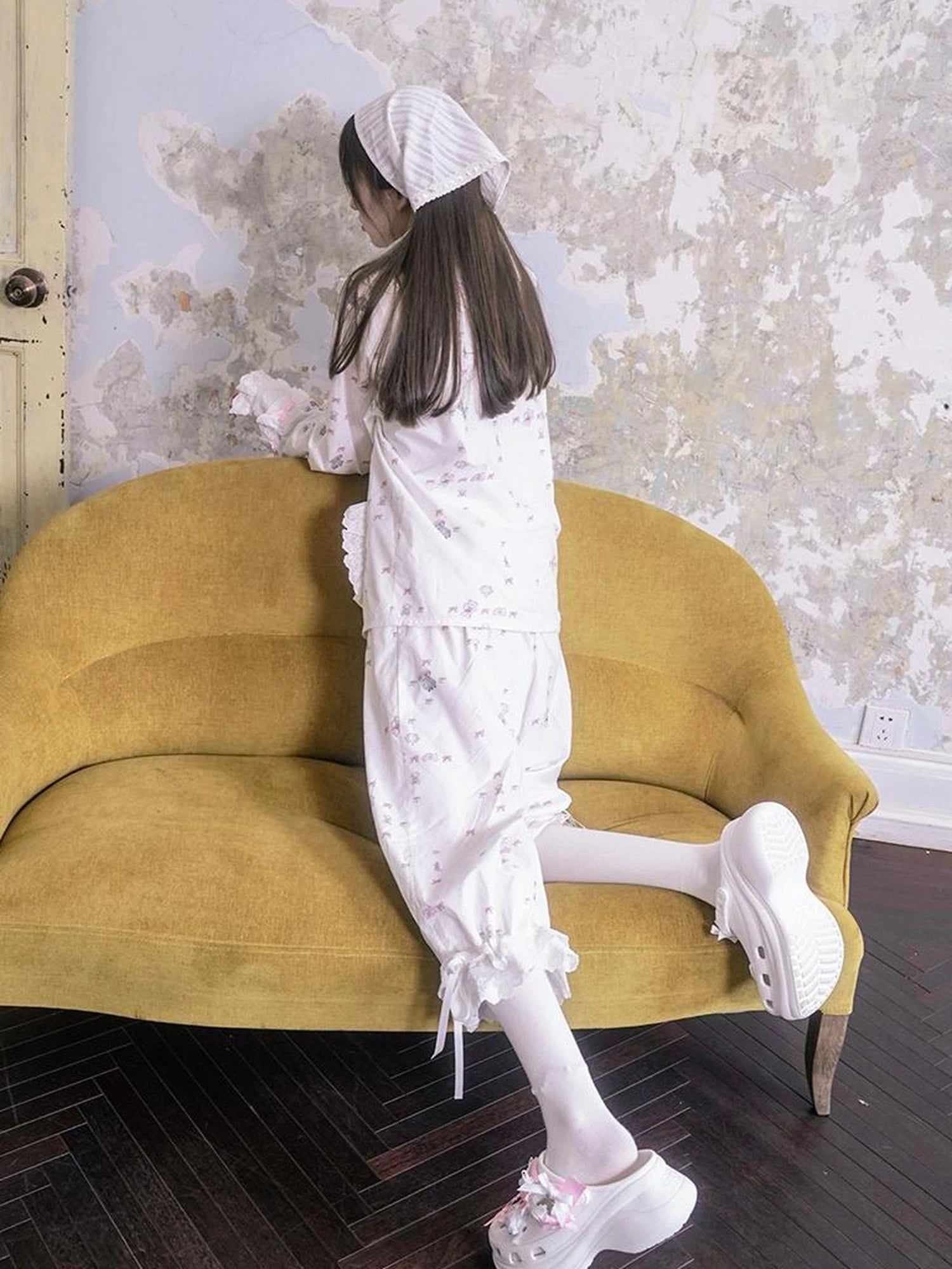 Cotton Bow Print Mid Length Sleep Pants