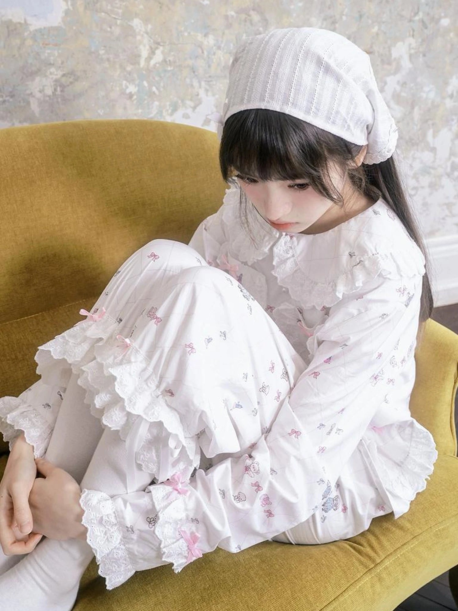 Cotton Bow Print Mid Length Sleep Pants