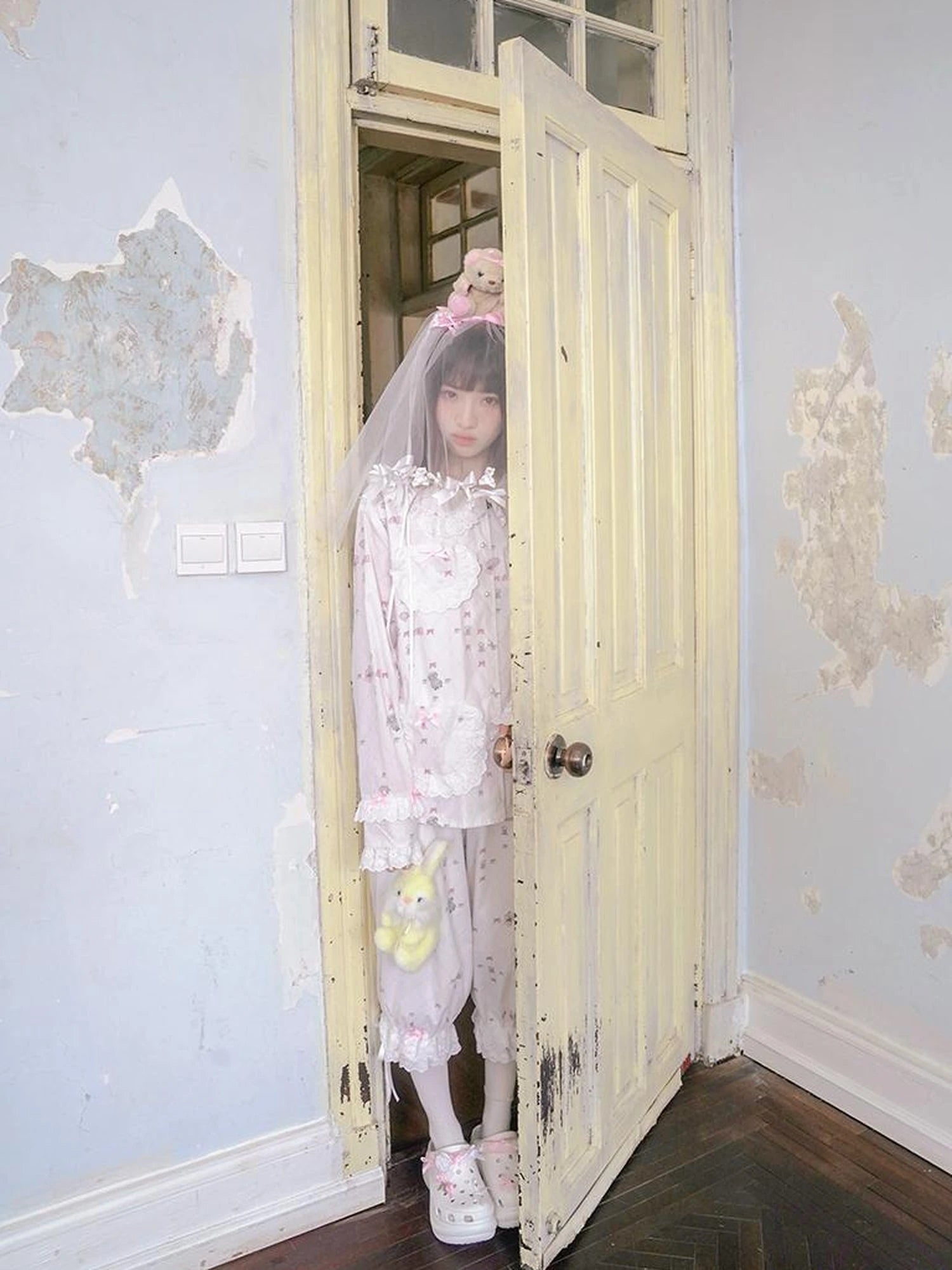 Cotton Bow Print Mid Length Sleep Pants