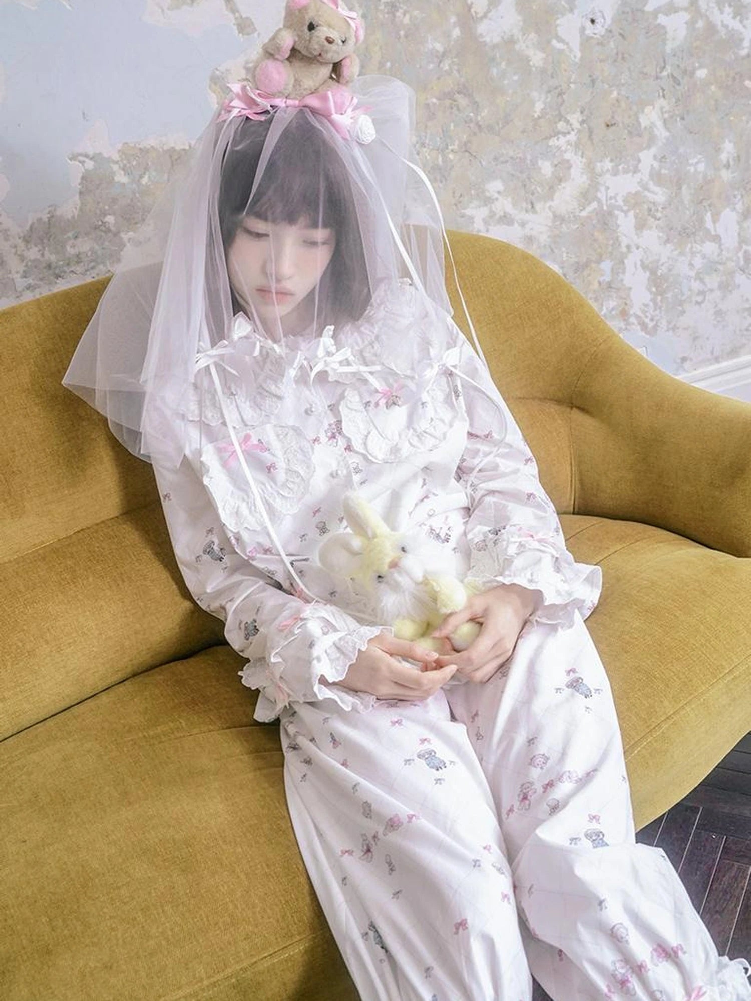 Cotton Bow Print Mid Length Sleep Pants