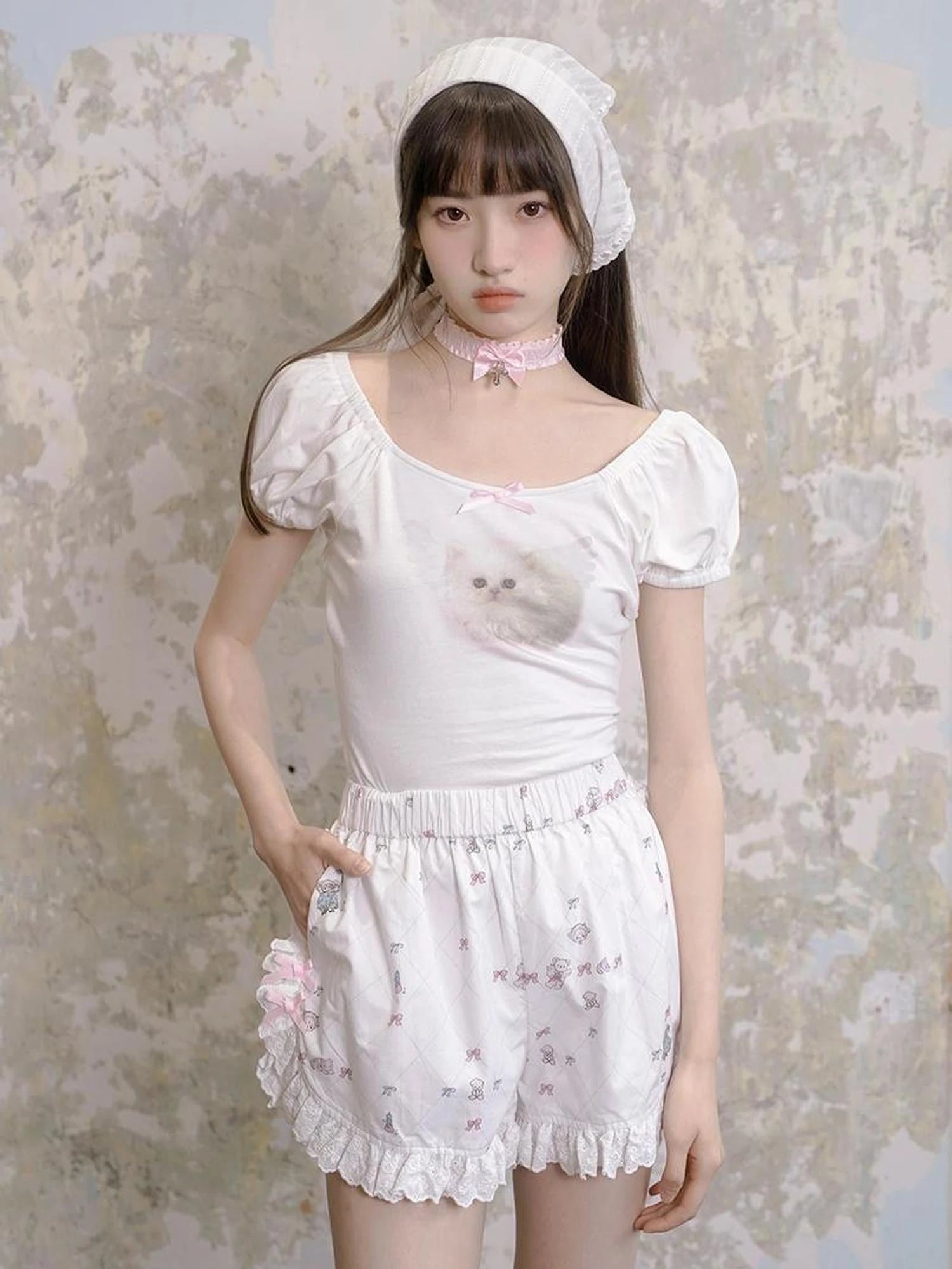 Cotton Bow Print Sleep Shorts