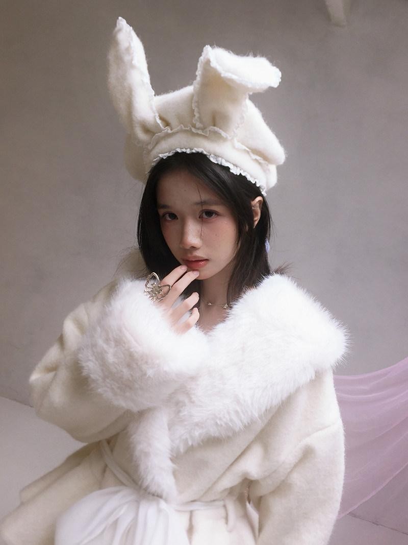Daytoday Cream Lace Trim Bendable Steel Wire Rabbit Ear Bow Women&