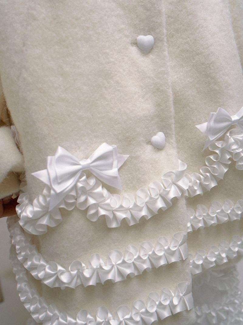 Daytoday Cream Lace Trim Puff Sleeve Round Neck Loose Fit Women&