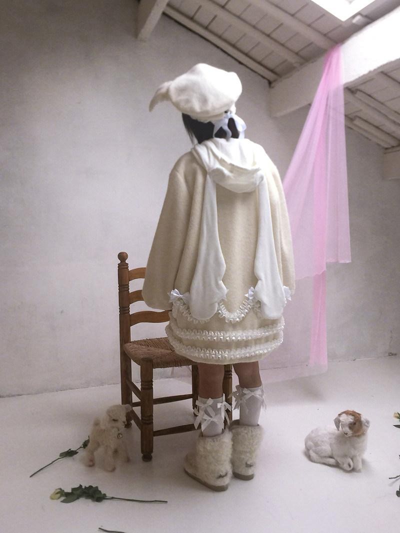 Daytoday Cream Lace Trim Puff Sleeve Round Neck Loose Fit Women&