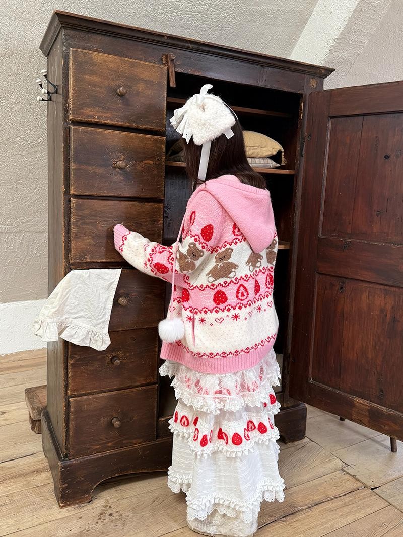 Daytoday Cute Bear Fair Isle Jacquard Hooded Women&
