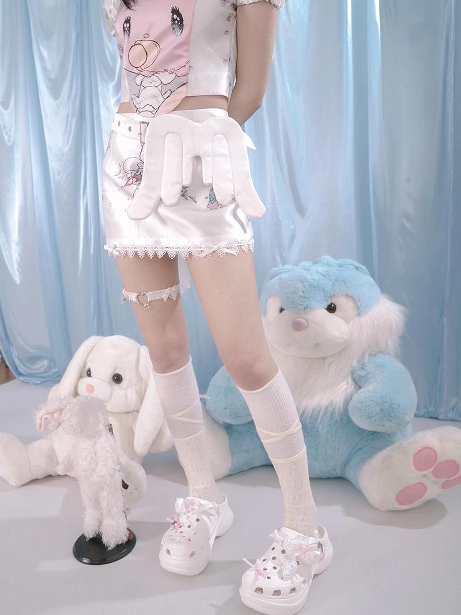 Cute Bear Print Bow Short Skirt