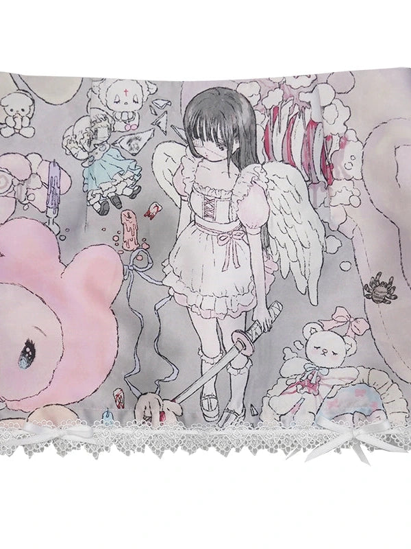 Cute Bear Print Bow Short Skirt