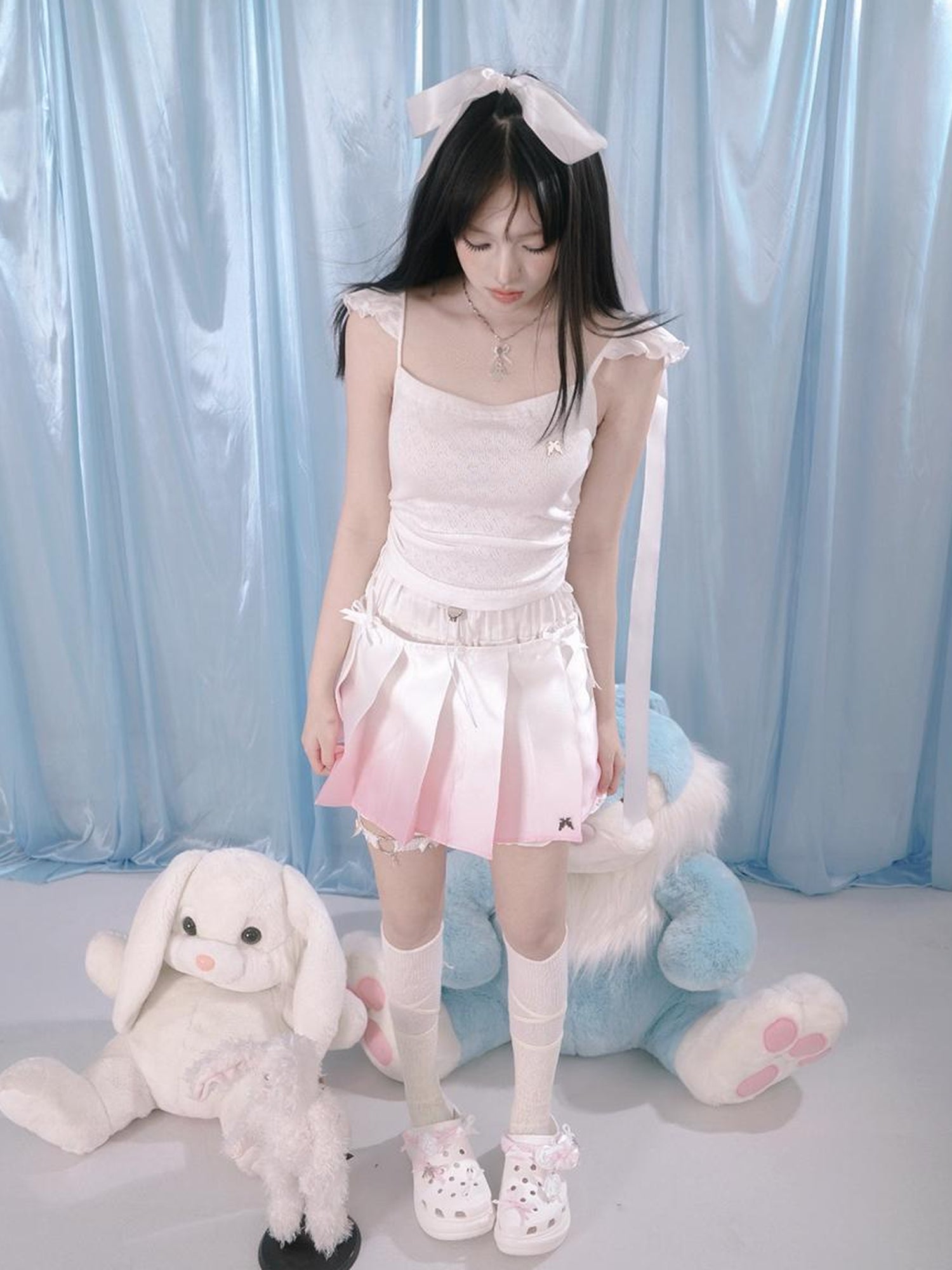 Daytoday Cute Bear Print Pleated Mini Skirt