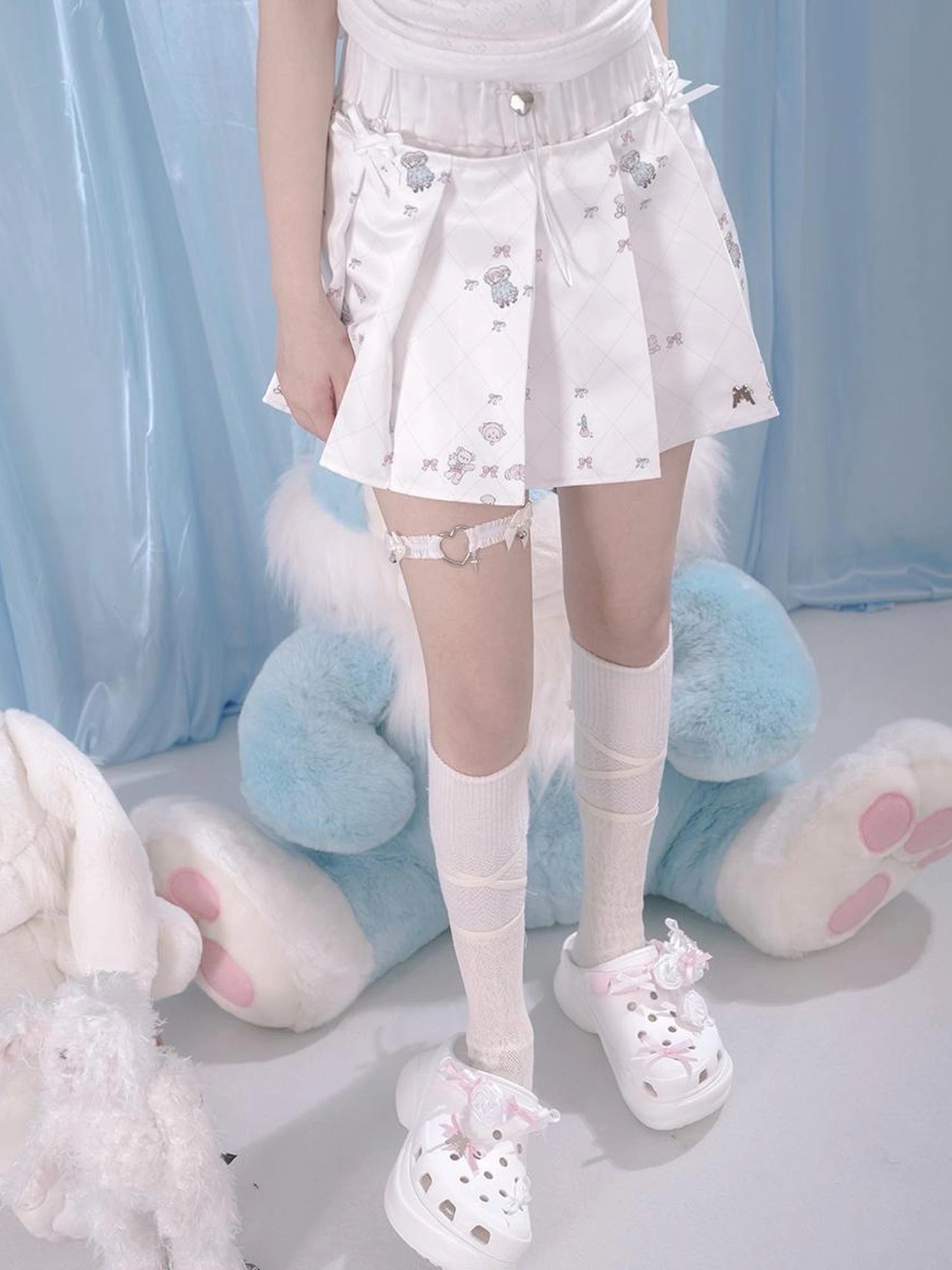 Cute Bear Print Pleated Mini Skirt