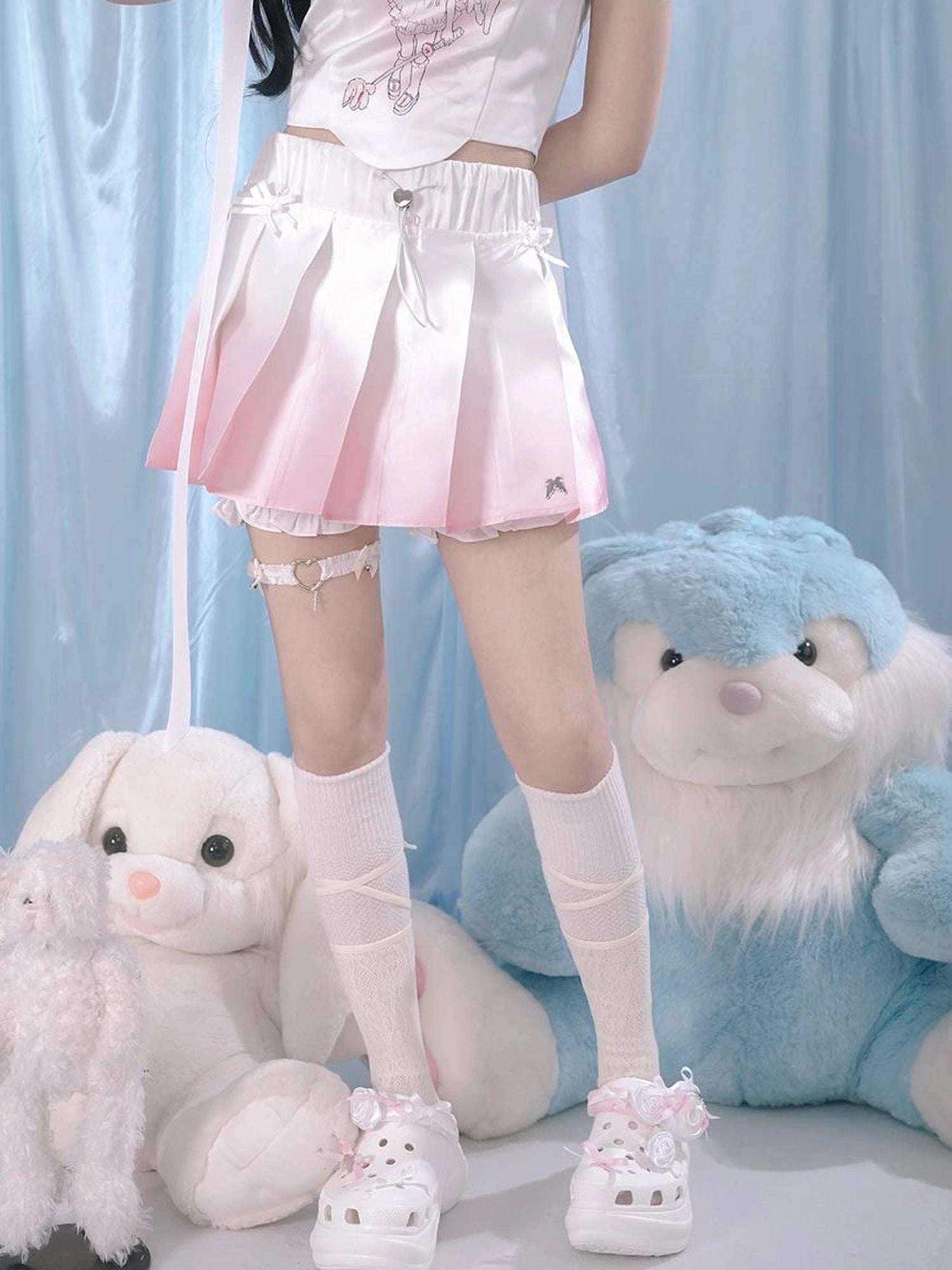 Cute Bear Print Pleated Mini Skirt