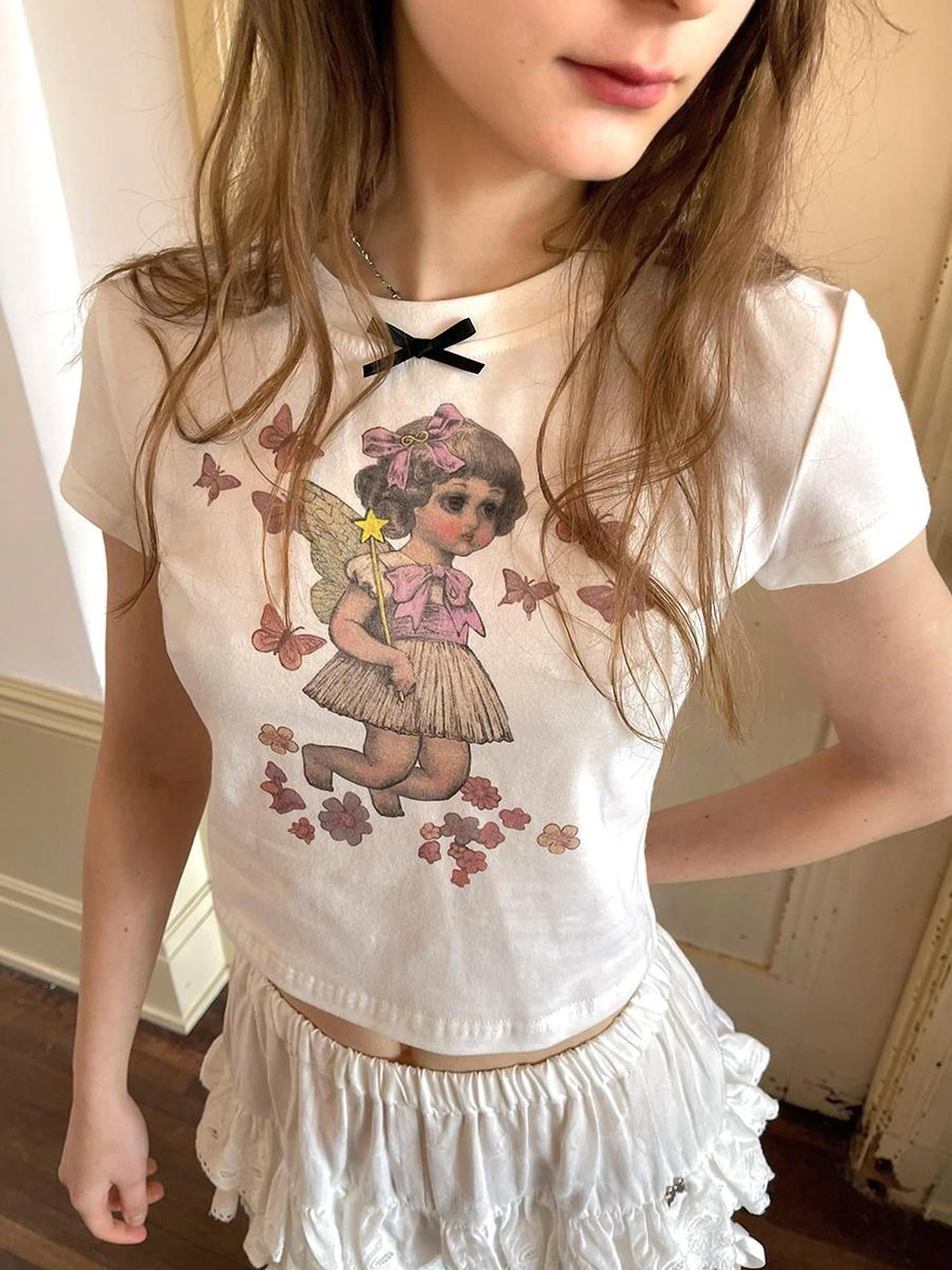 Daytoday Cute Fairy T Shirt Angel Tears Rude Fish Collab V Neck Long Sleeve