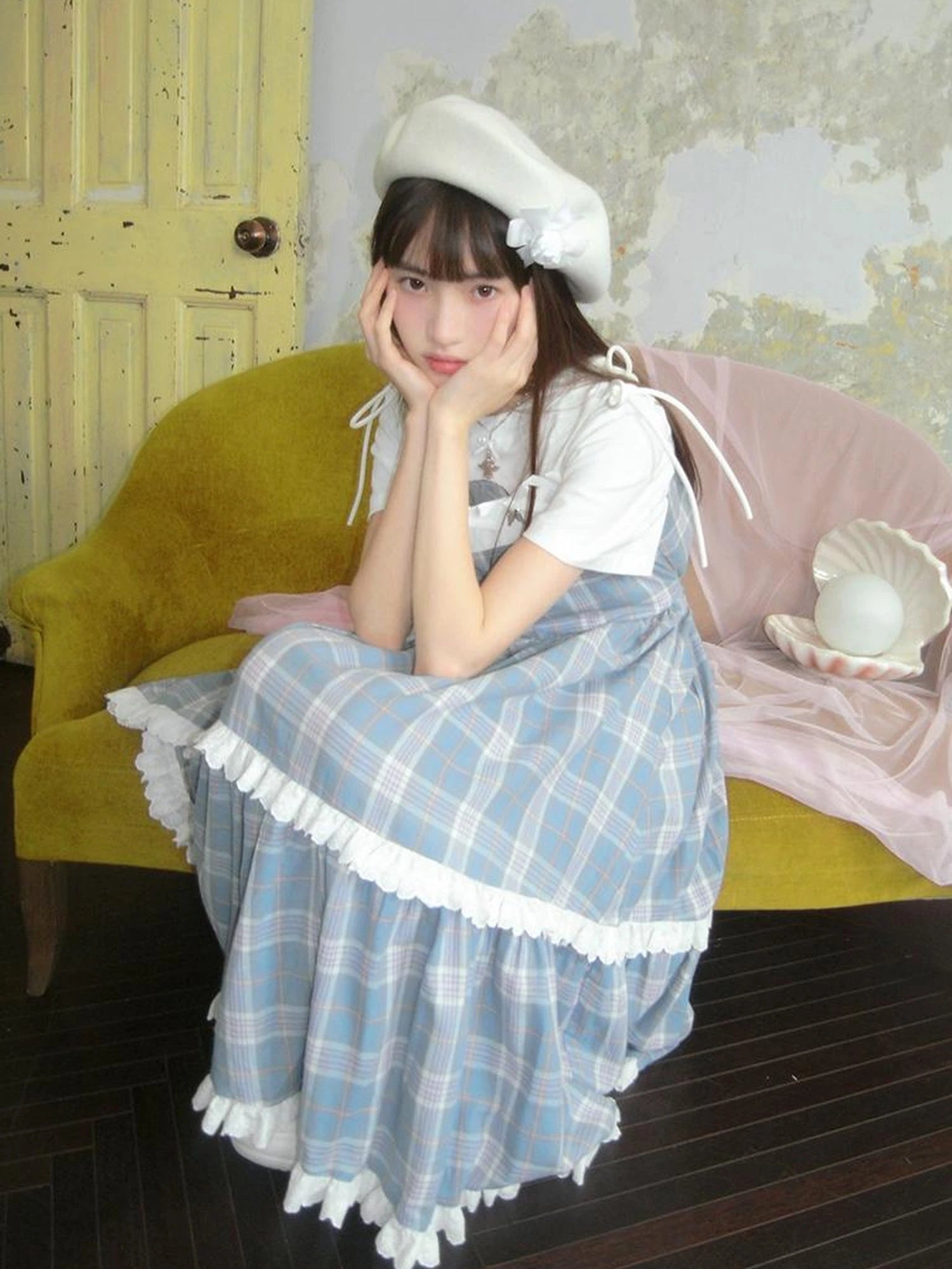 Day To Day Angel Heart Bow Checkered Lace Trim Maxi Dress