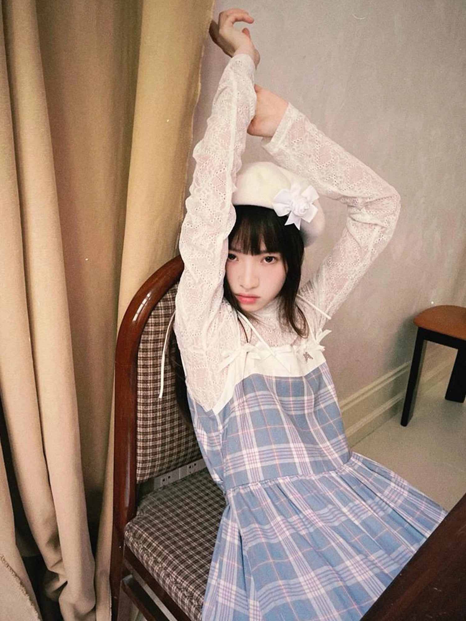 Day To Day Angel Heart Bow Checkered Lace Trim Maxi Dress