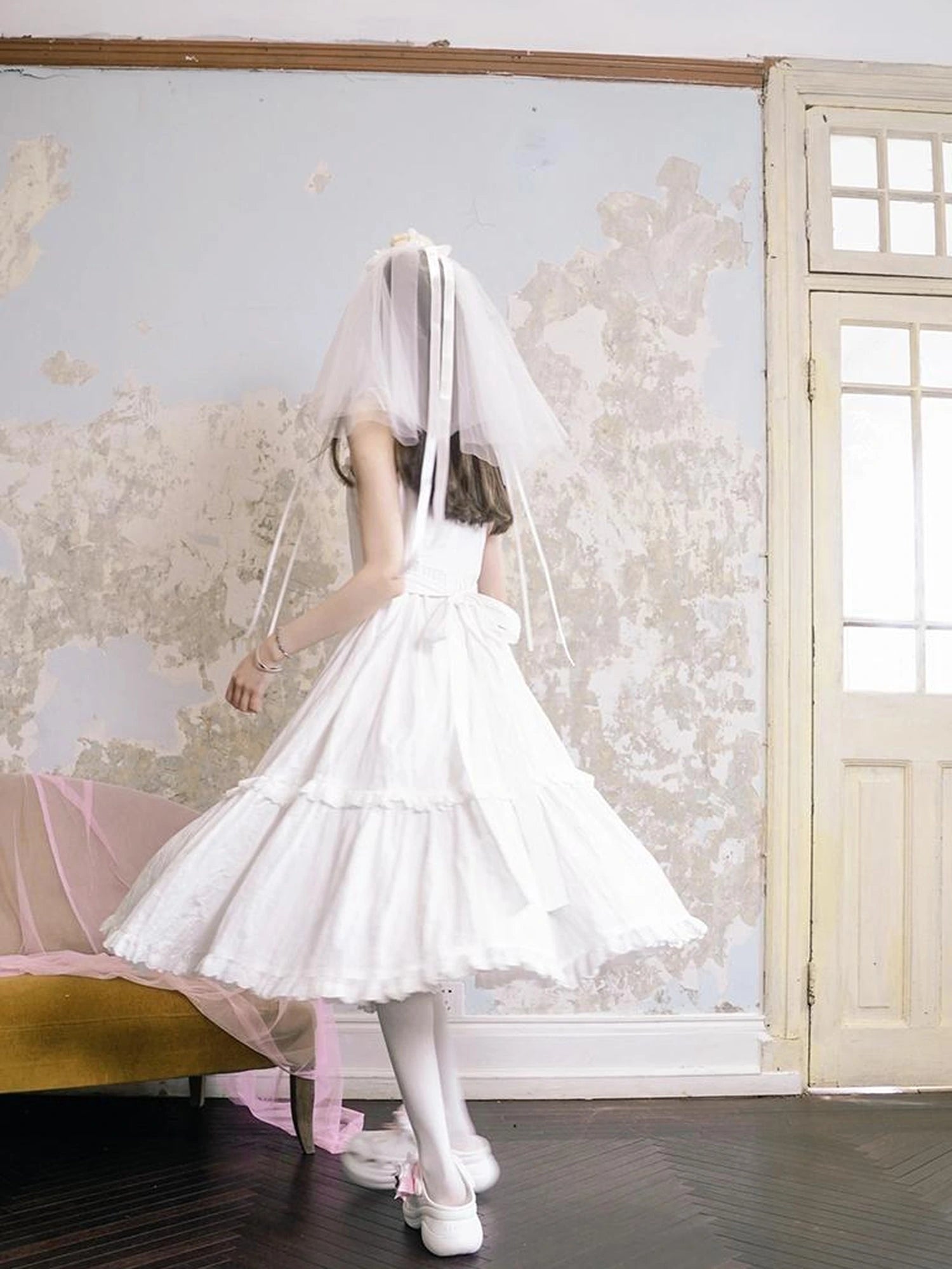 Day To Day Angel Heart Bow Checkered Lace Trim Maxi Dress