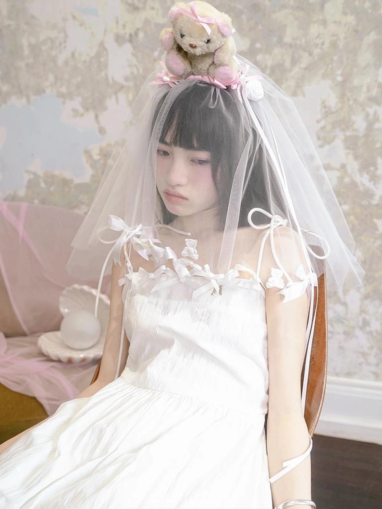 Day To Day Angel Heart Bow Checkered Lace Trim Maxi Dress