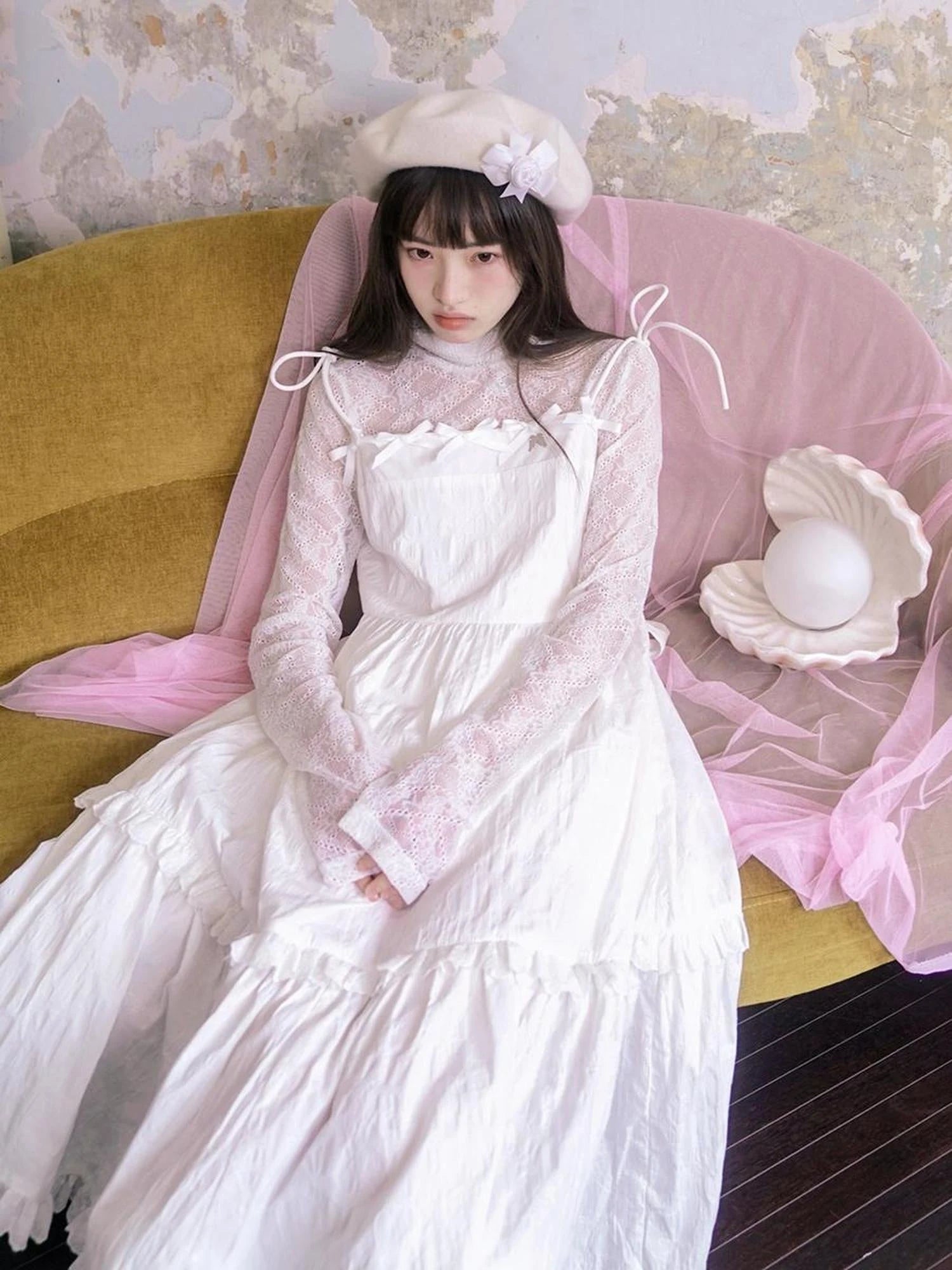 Day To Day Angel Heart Bow Checkered Lace Trim Maxi Dress