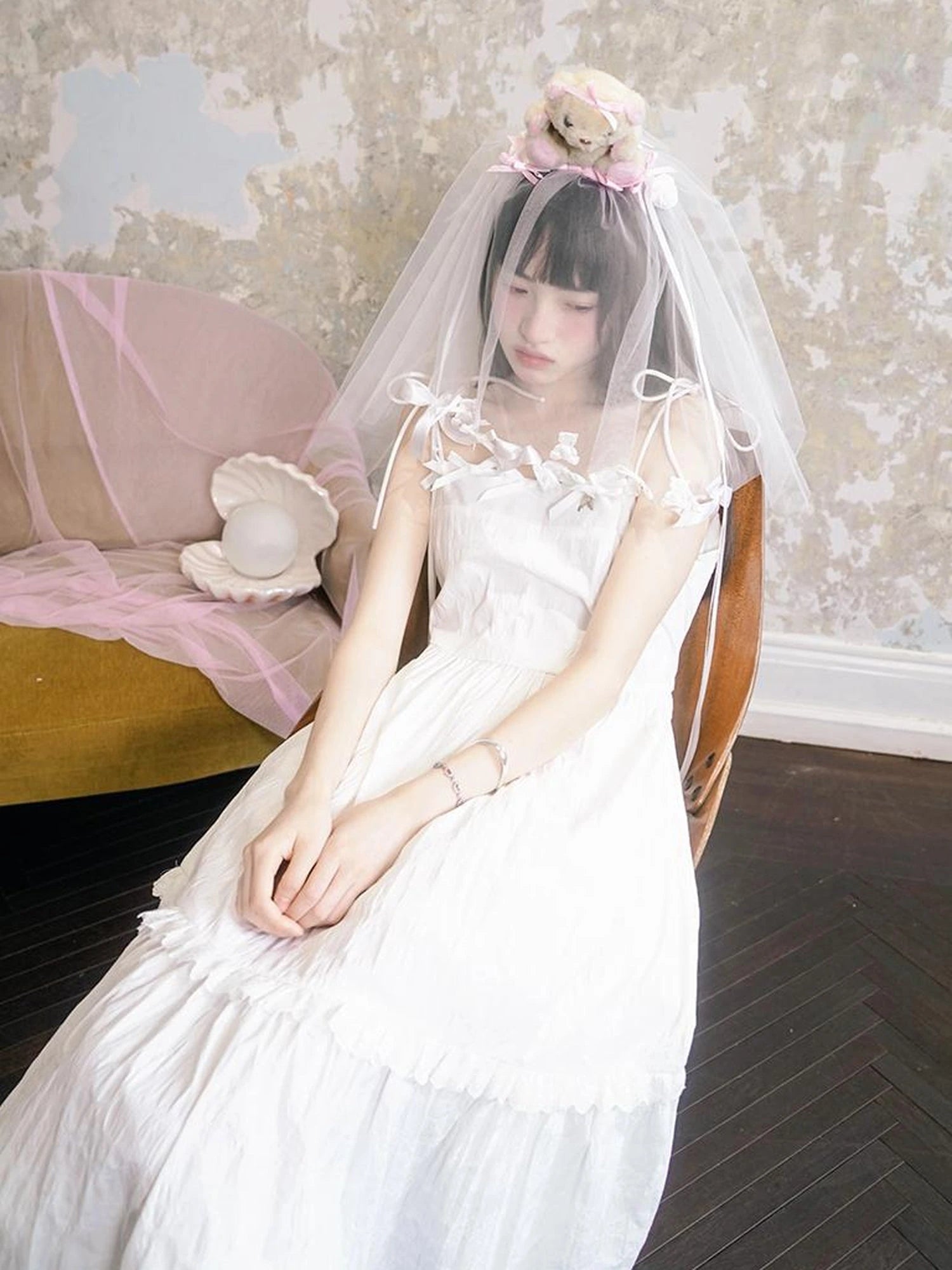 Day To Day Angel Heart Bow Checkered Lace Trim Maxi Dress